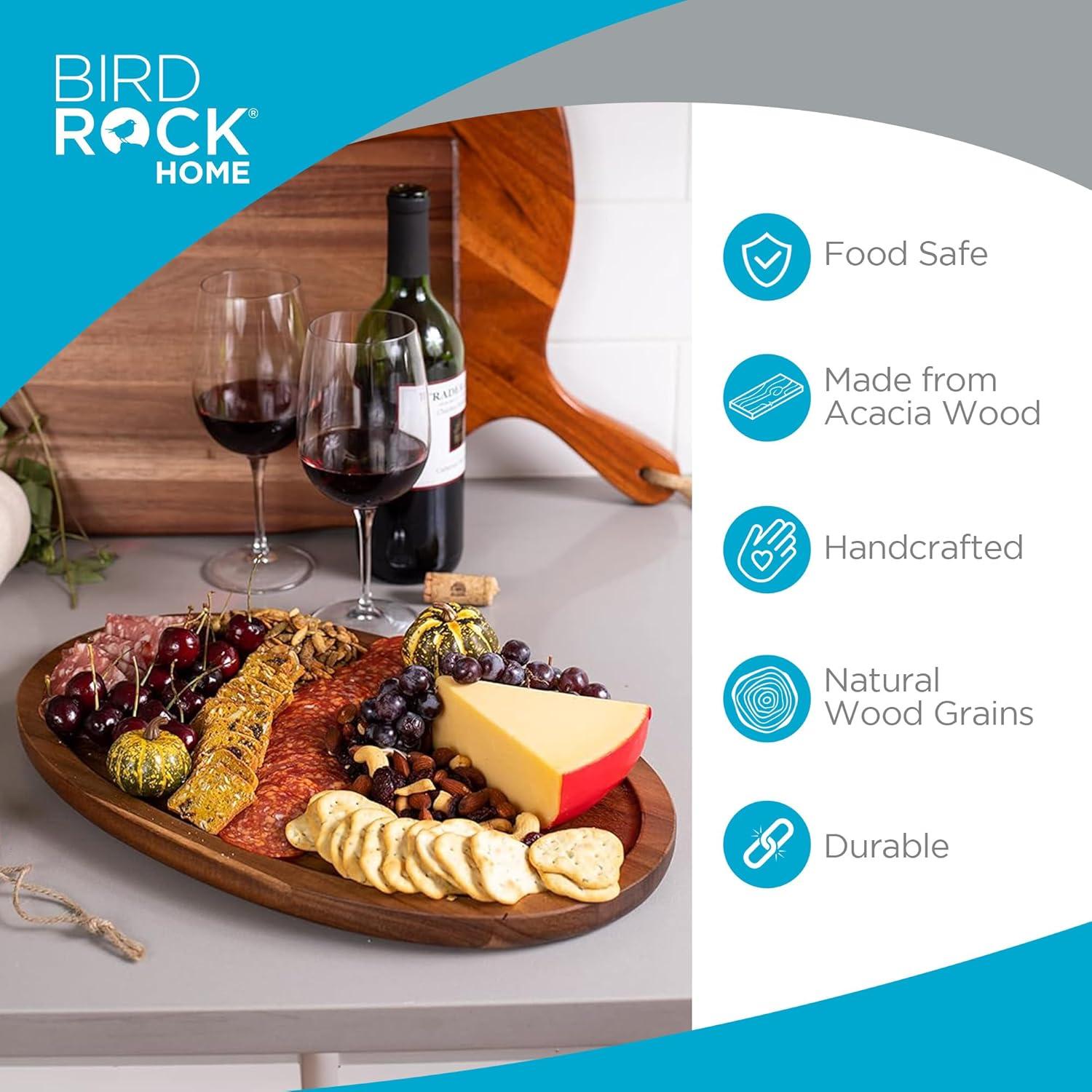 BIRDROCK HOME Acacia Wooden Cheese Serving Board with Handle - Charcuterie, Appetizers, Kitchen Platter, Grazing Board, Pizza, Meat, Bread, Cutting, Party, Food Display Tray - Espresso, 16.5", Oval