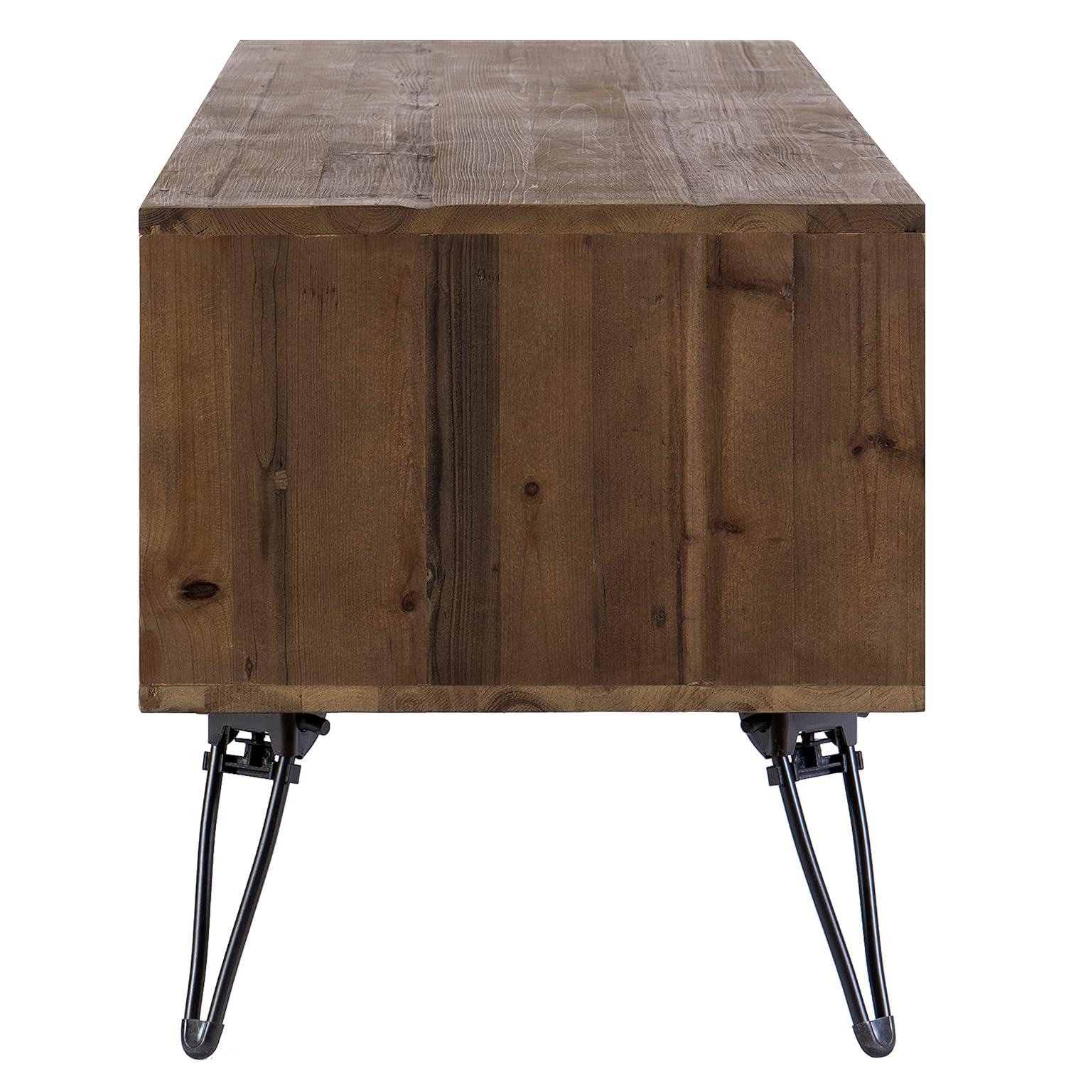 60 Inch Reclaimed Wood Rectangle Farmhouse Tv Stand Media Console, 2 Doors, Iron Legs, Natural Brown