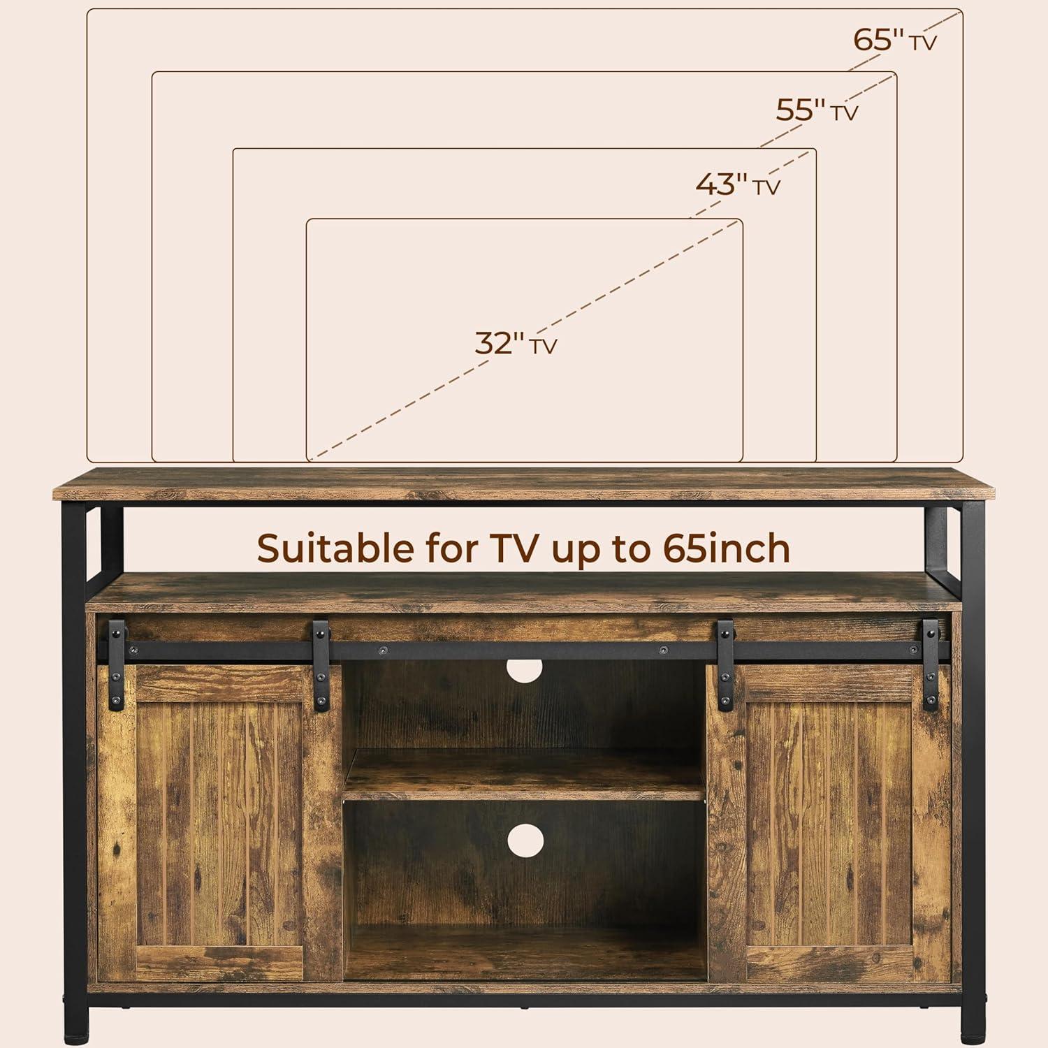 Alden Design Industrial Wooden Television Stand with Sliding Barn Doors for TVs up to 65in, Rustic Brown