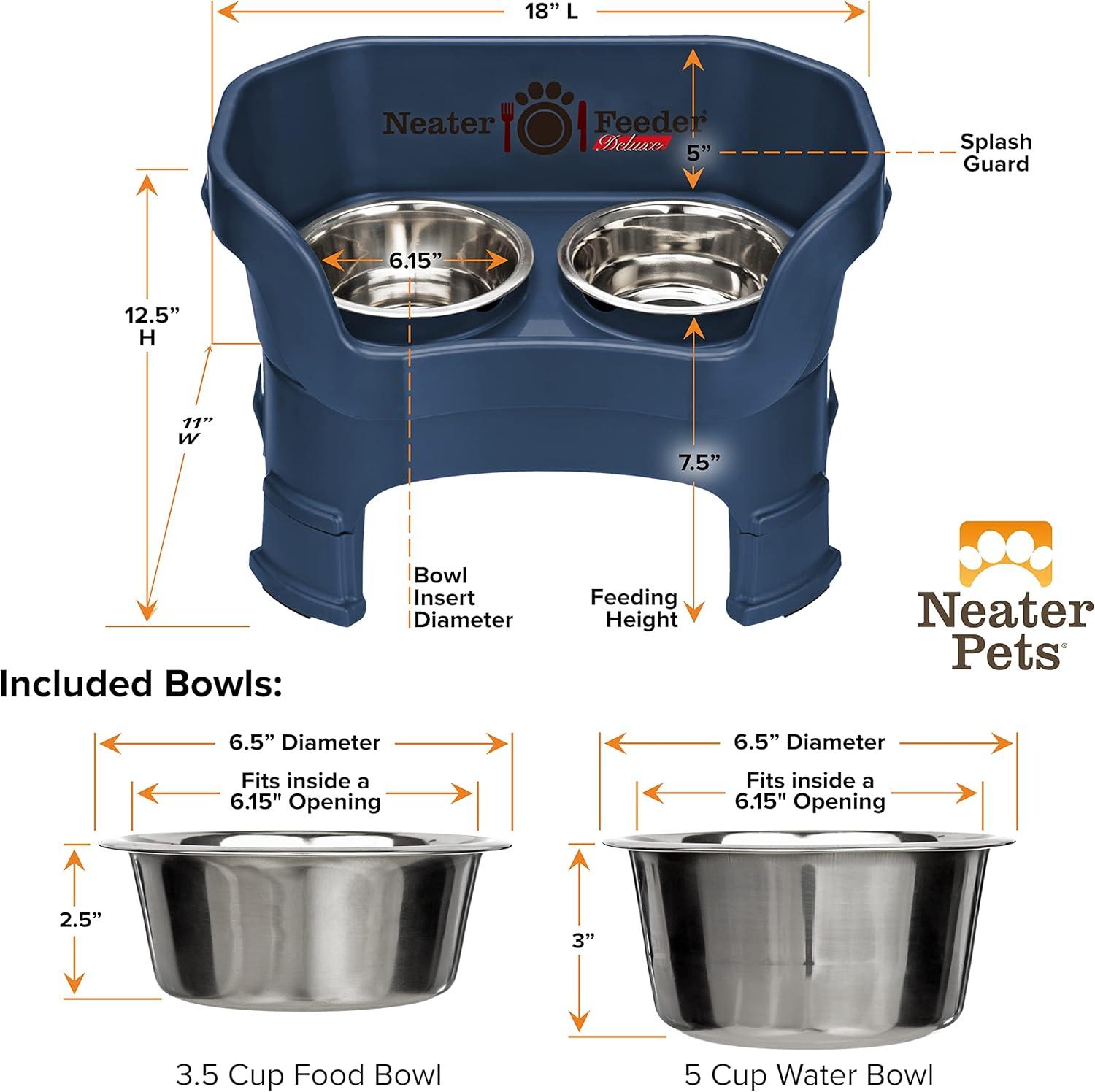 Neater Pets Neater Feeder Deluxe With Leg Extensions Mess-Proof Elevated Food & Water Bowls for Medium Dogs, Dark Blue