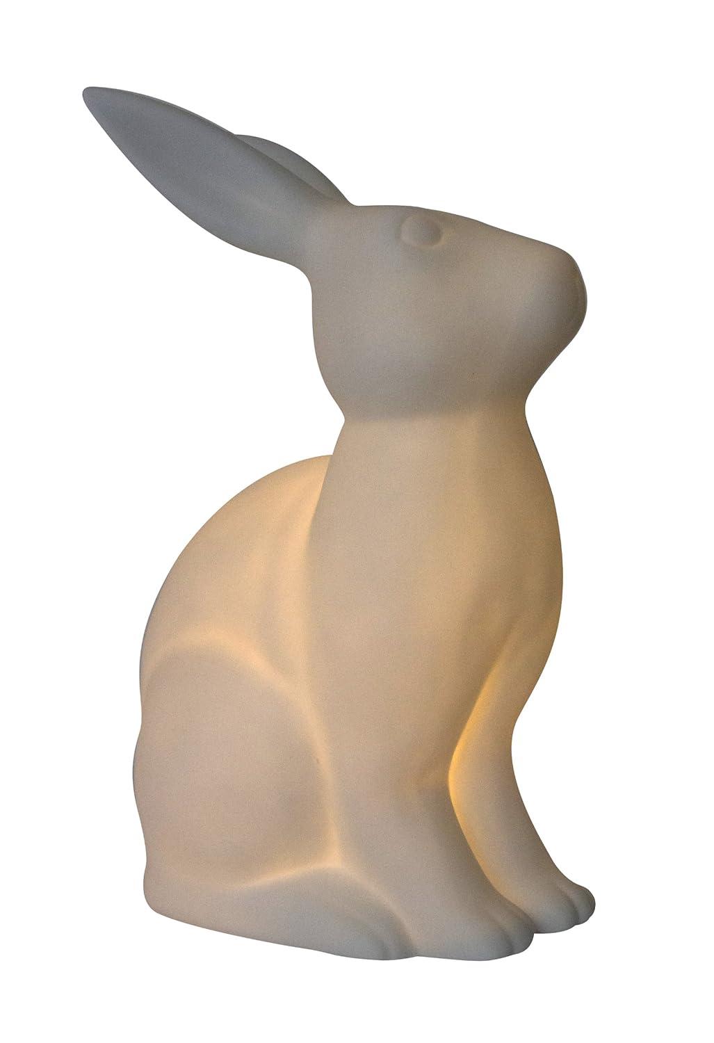Gracie Oaks Creekwood Home 10.43" Glowing Ceramic Bunny Rabbit Light, For Home Décor, Nightstand, End Table, Entryway, Bookshelf, Kid's Room, White