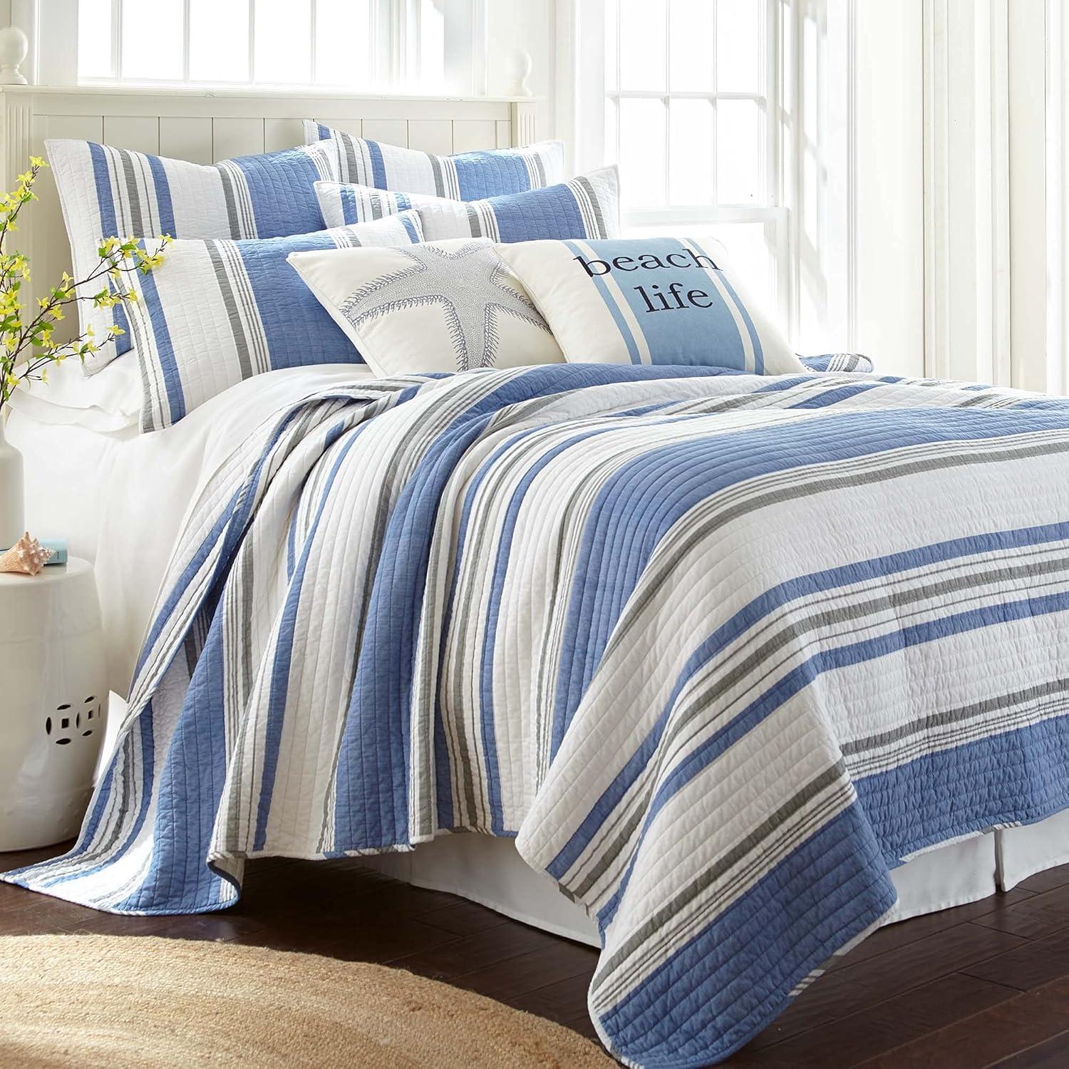 St Bart Coastal Quilt Set - Full/Queen Quilt and Two Standard Shams Blue - Levtex Home