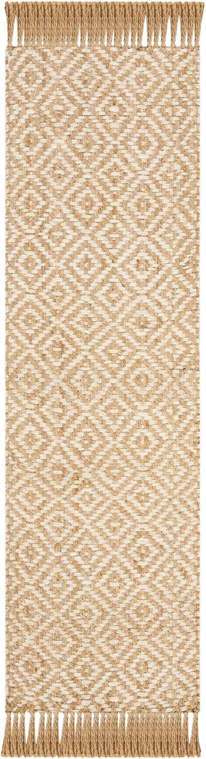 Ivory & Natural Geometric Handmade Jute Runner Rug - 2'3" x 8'