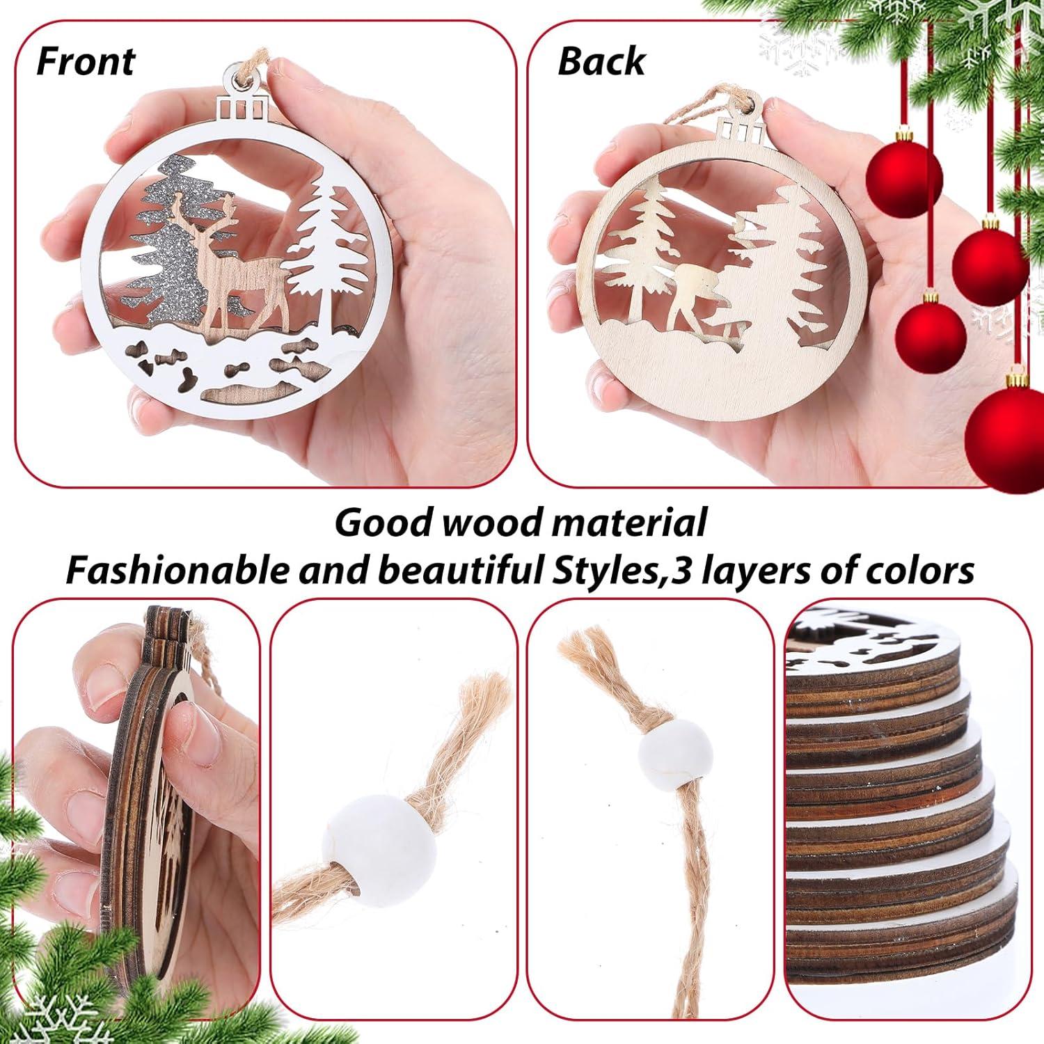 JOYFY 6pcs Christmas Hanging Ornaments Xmas Wooden Hanging Reindeer Ornament for Christmas Tree