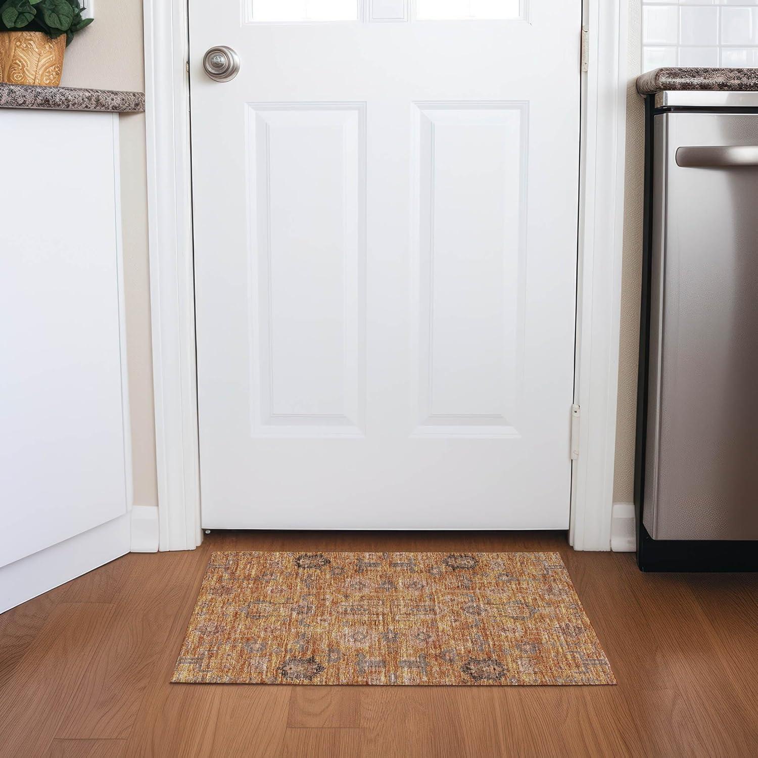 Terracotta and Gray Rectangular Synthetic Flat Woven Rug