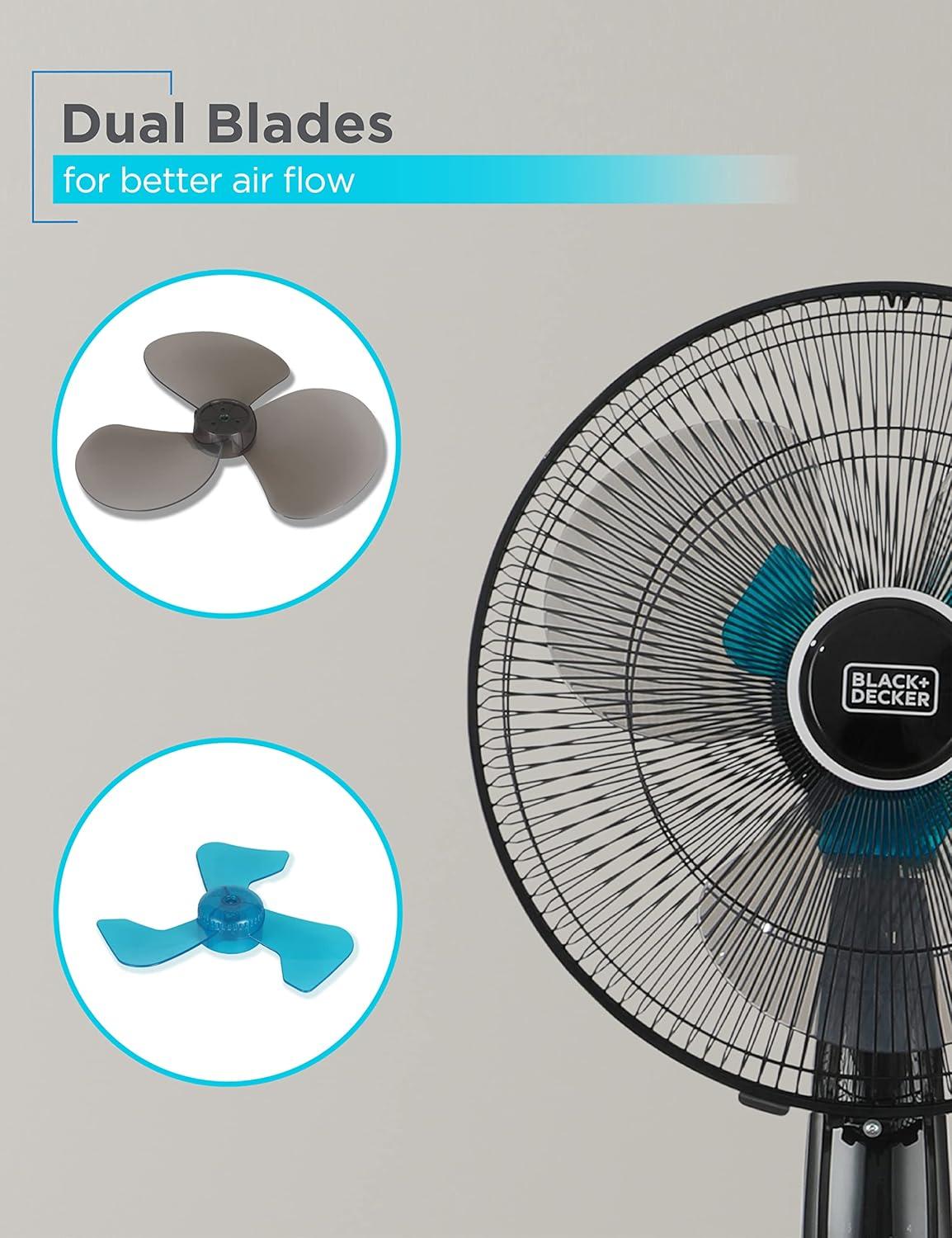 BLACK+DECKER 3-Speed 60-Watt 16-In. Dual-Blade Oscillating Stand Fan with Remote, BFSD116B