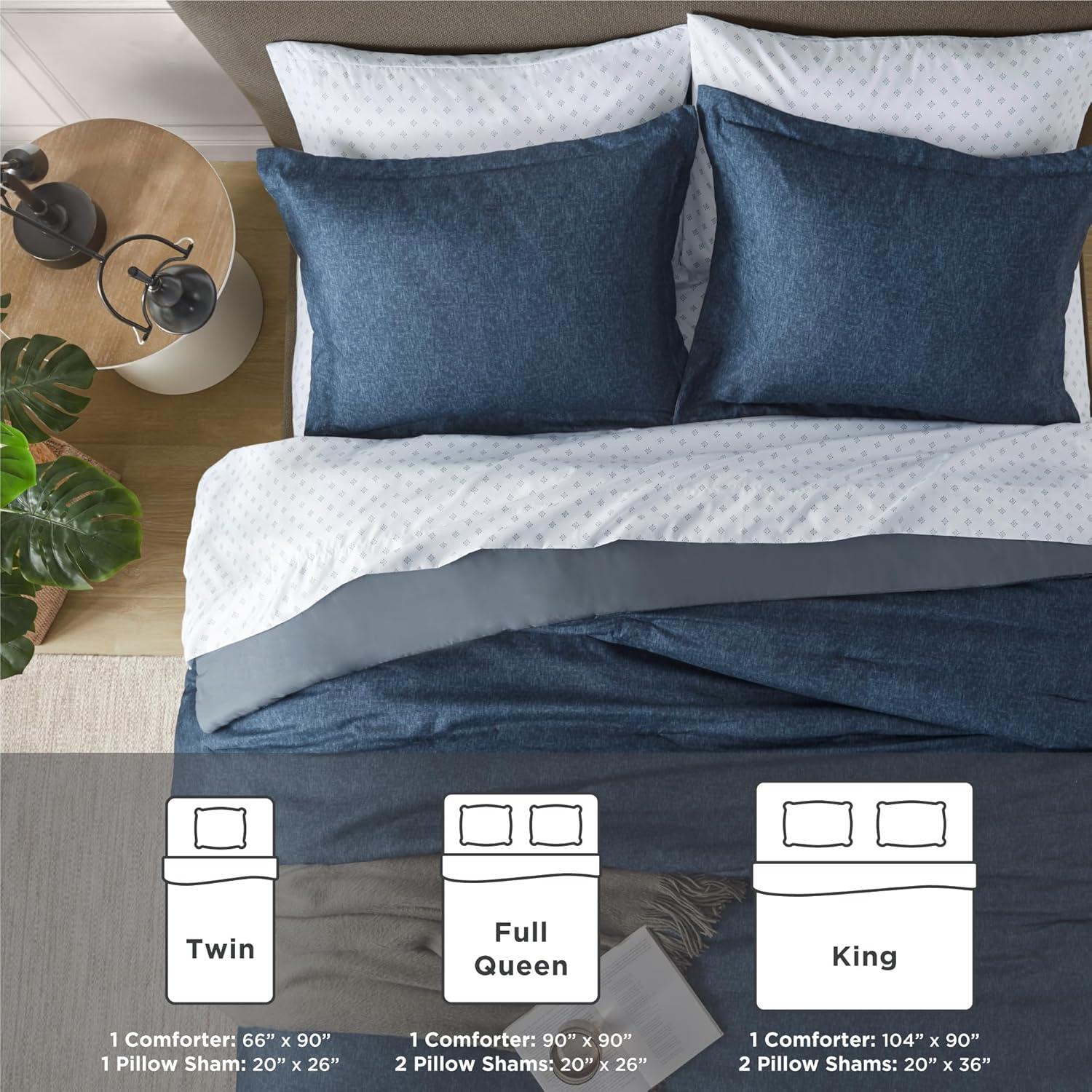 Lightweight Grey Comforter for Queen Size and Full Size Bed, Modern Chambray Bedding Set, Including 1 Comforter and 2 Pillow Shams