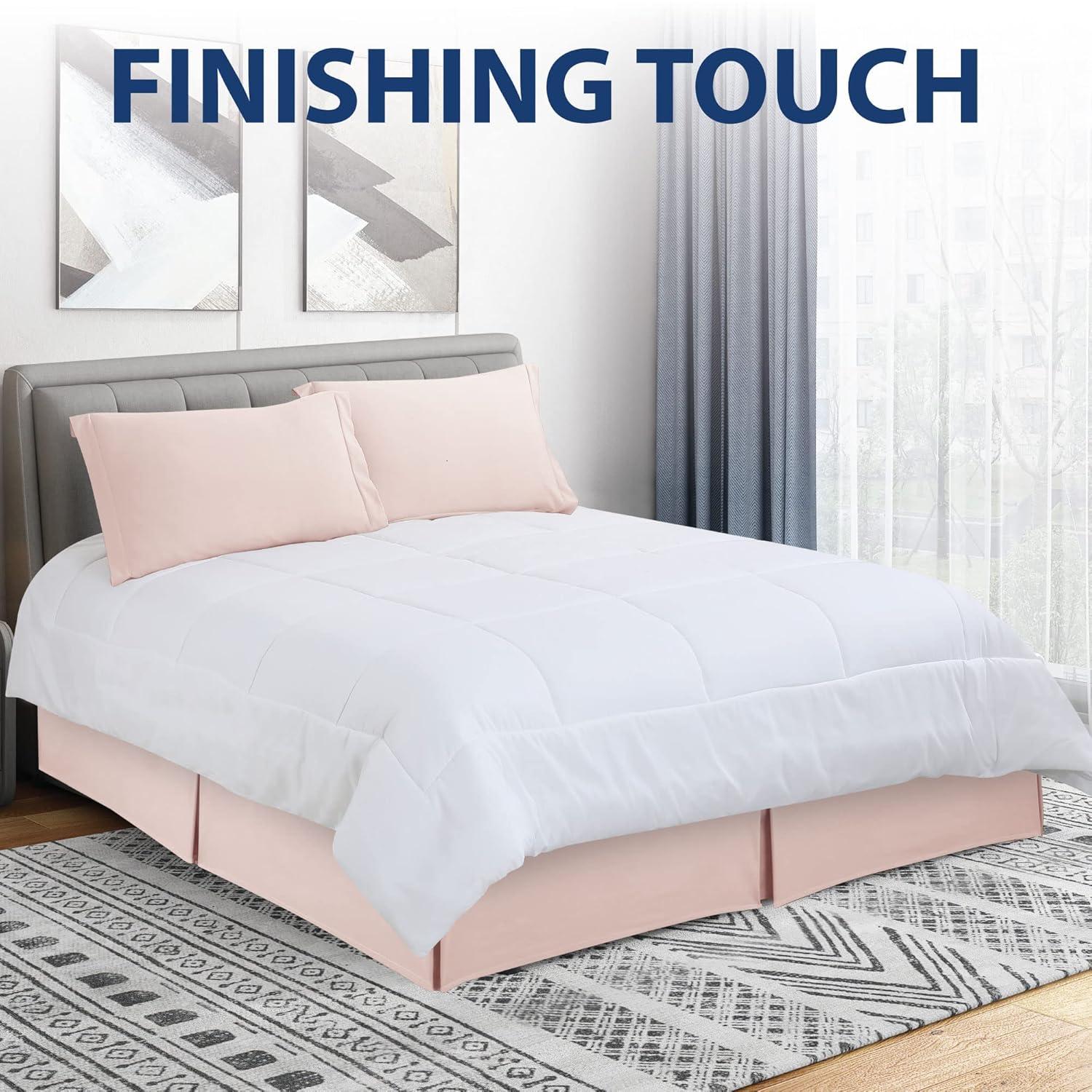 Swift Home | Basics Pleated Microfiber Bed Skirt 14-inch Drop Rose Blush Full