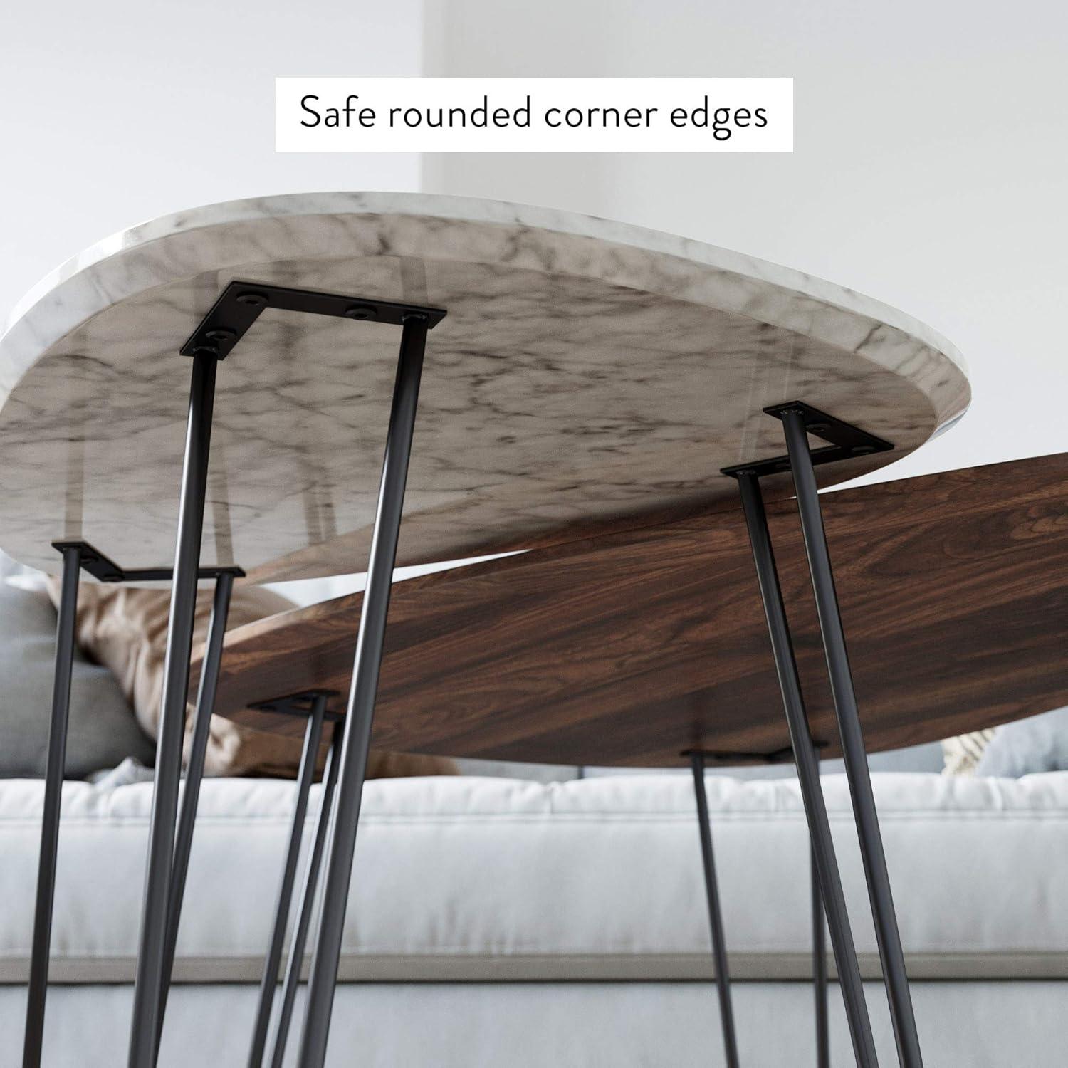 34" Bodhi Wood and Faux Marble Nesting Coffee Table Set Walnut/White Marble/Matte Black - Nathan James