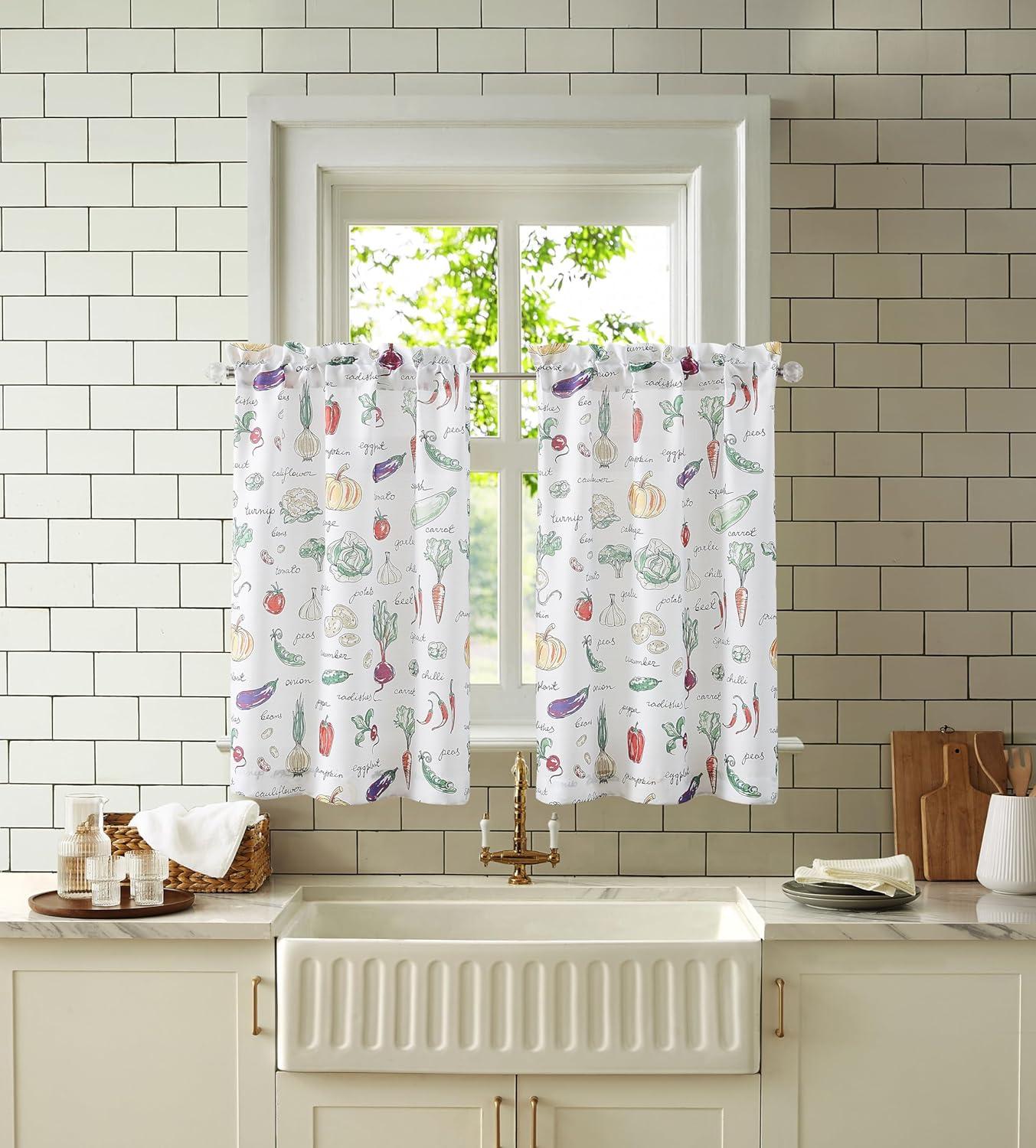 RT Designer's Collection Tribeca Vegetables Printed 3 Pieces Kitchen Curtain Set Includes 1 Valance 52" x 18" and 2 Tiers 26" x 36" Each Multi Color