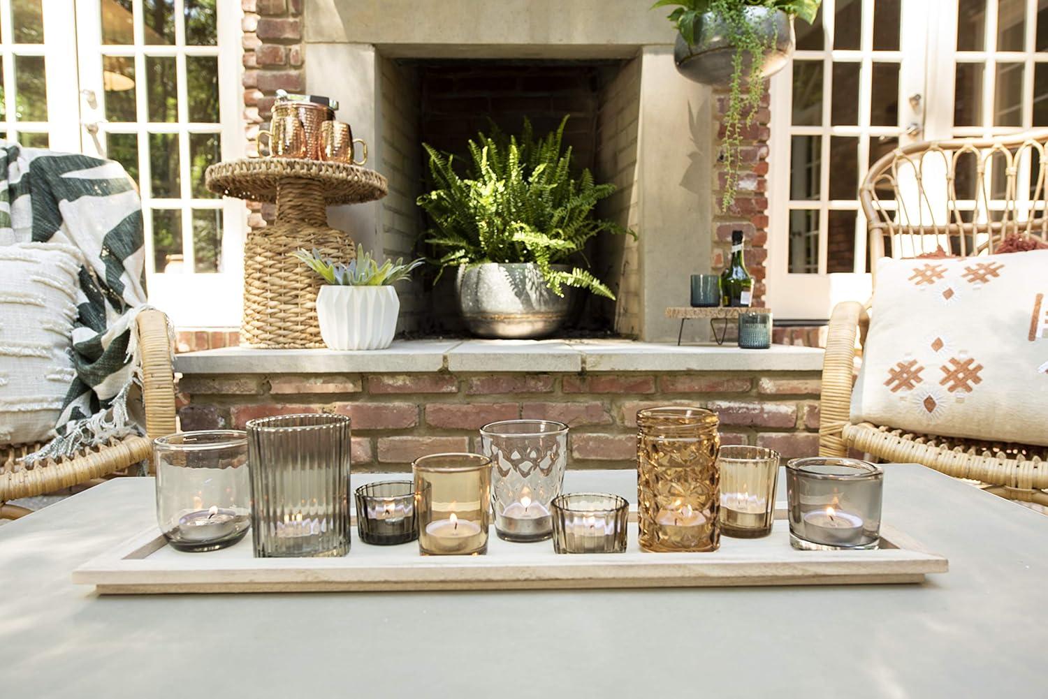 Brown Wood Tray with 9 Glass Votive Holders