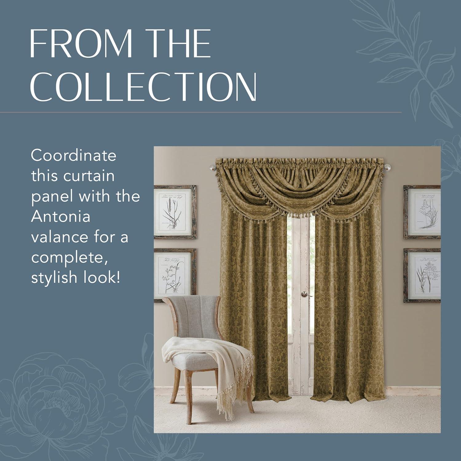 Antonia Blackout Window Curtain Panel - 52" x 84" - Antique Gold - Elrene Home Fashions