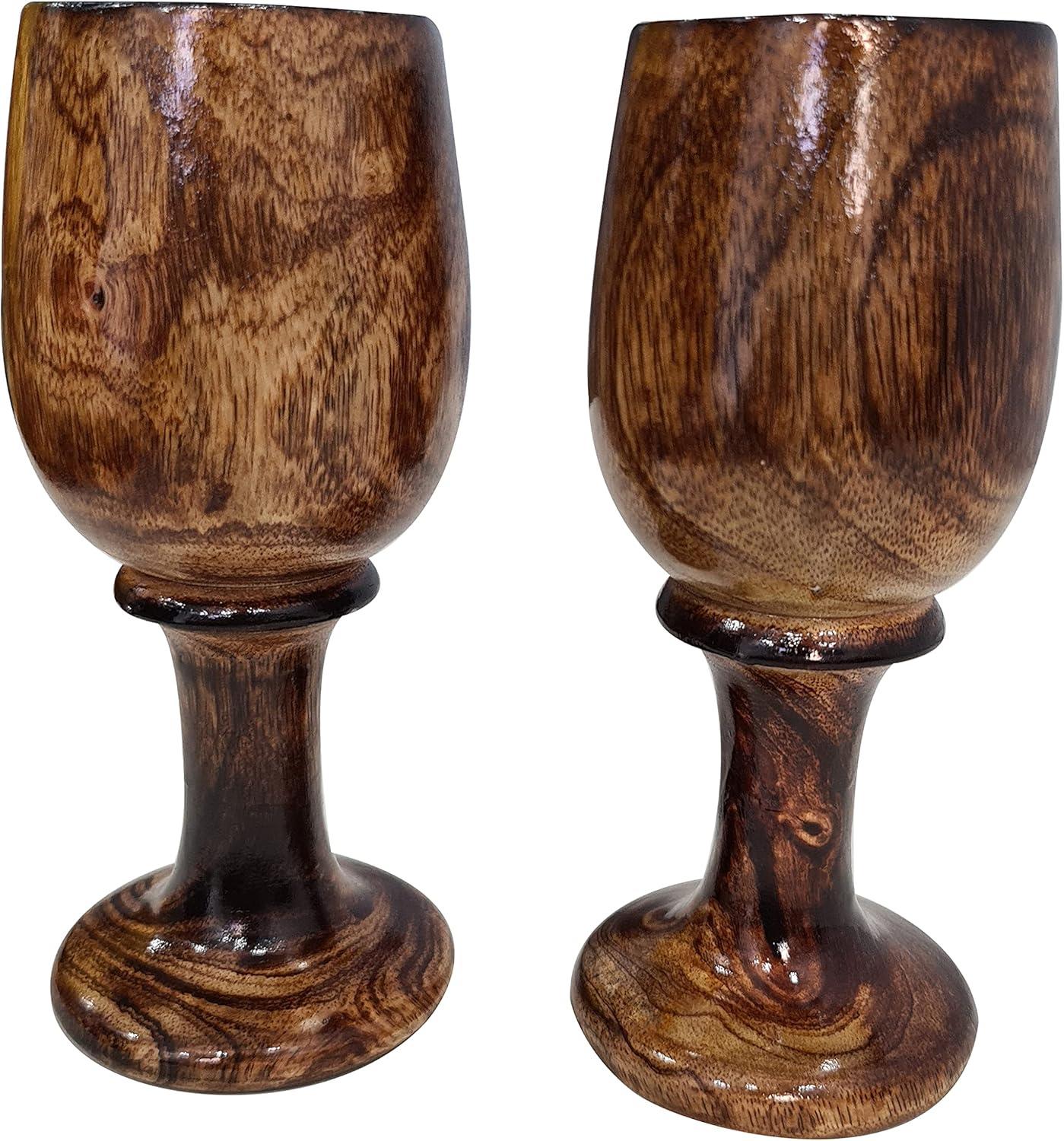 collectiblesBuy Vintage Rustic Wooden Wine Goblet Bar Drinkware Cup Wood Chalice Eco- Friendly Set of 2