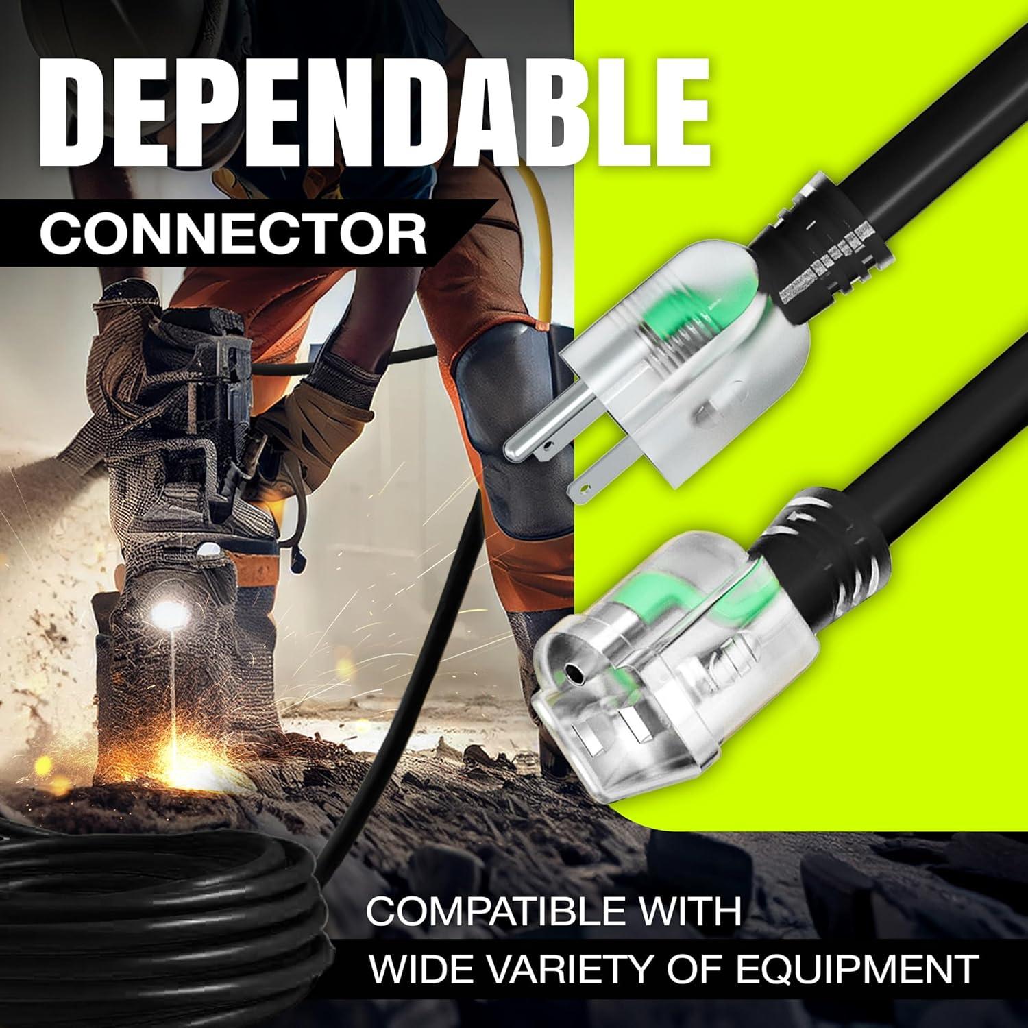 6ft Black Heavy Duty Extension Cord with Lighted Ends