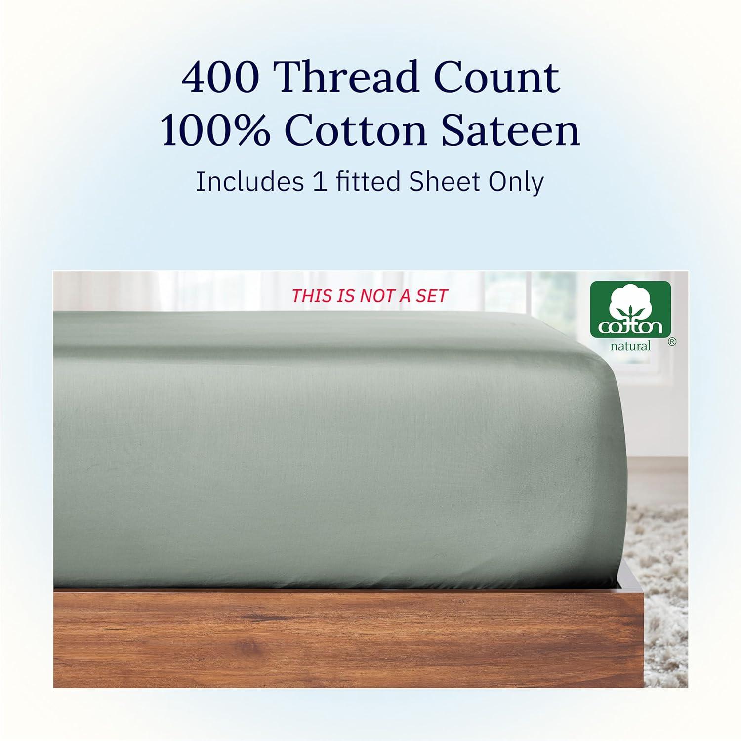 400 Thread Count 100% Cotton Fitted Sheet - California Design Den - Sage Green, King