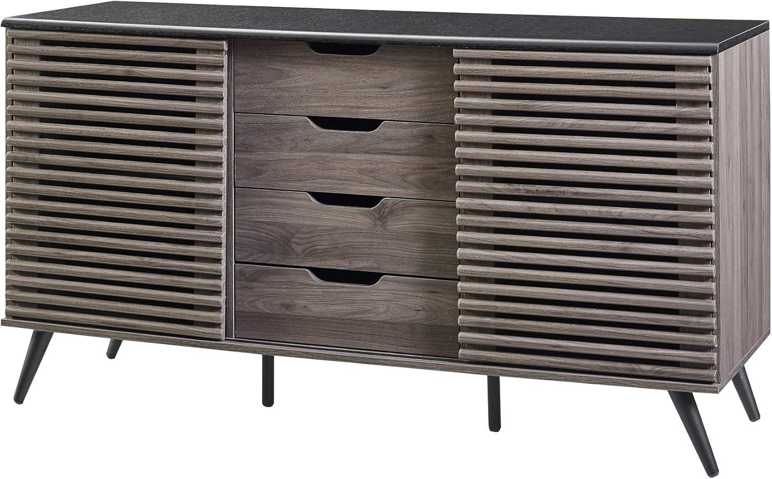 59" Havana Sliding Door 4-Drawer Sideboard in Ebony/Slate Gray