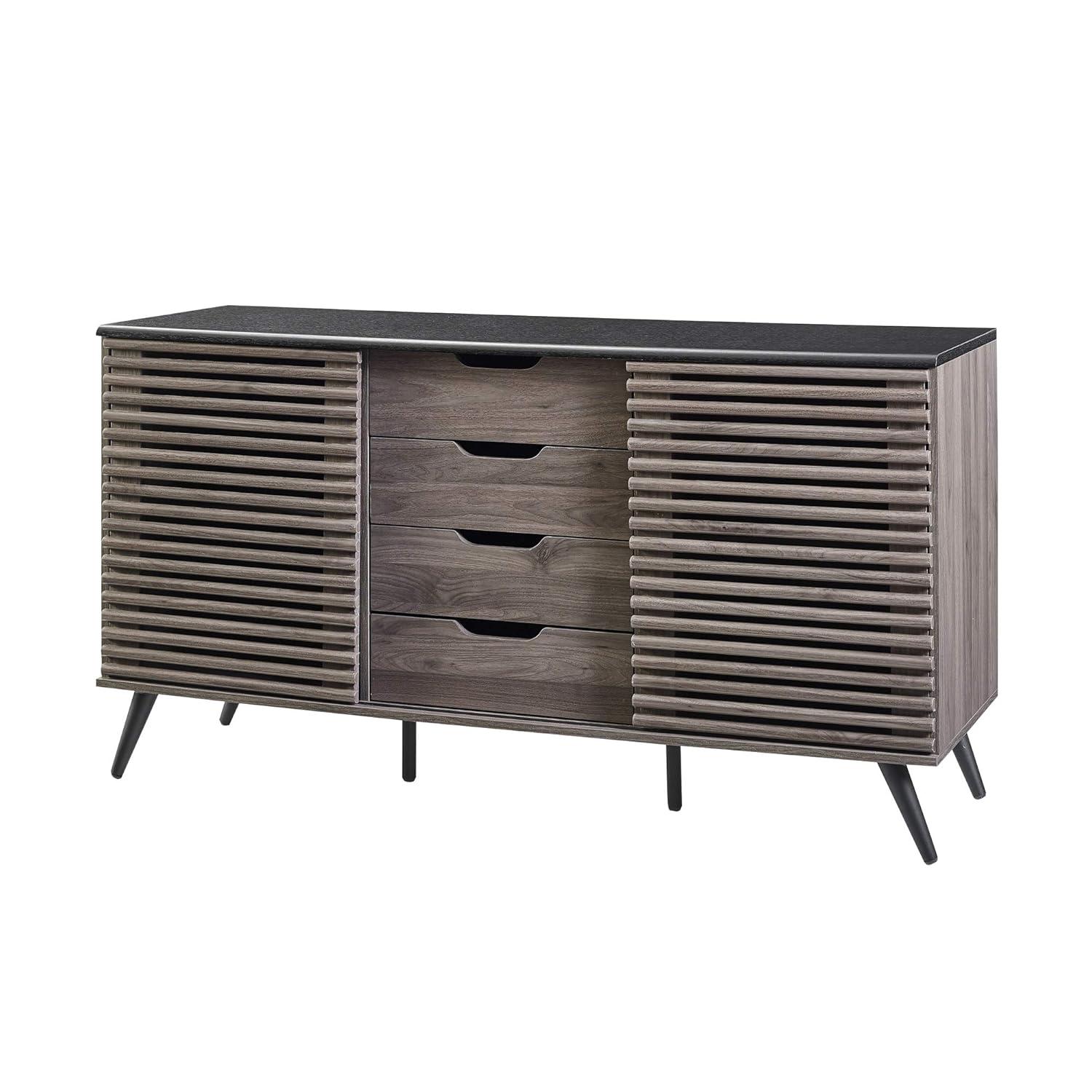 Walker Edison Modern Sliding Slat Door Sideboard, Ebony and Slate Grey