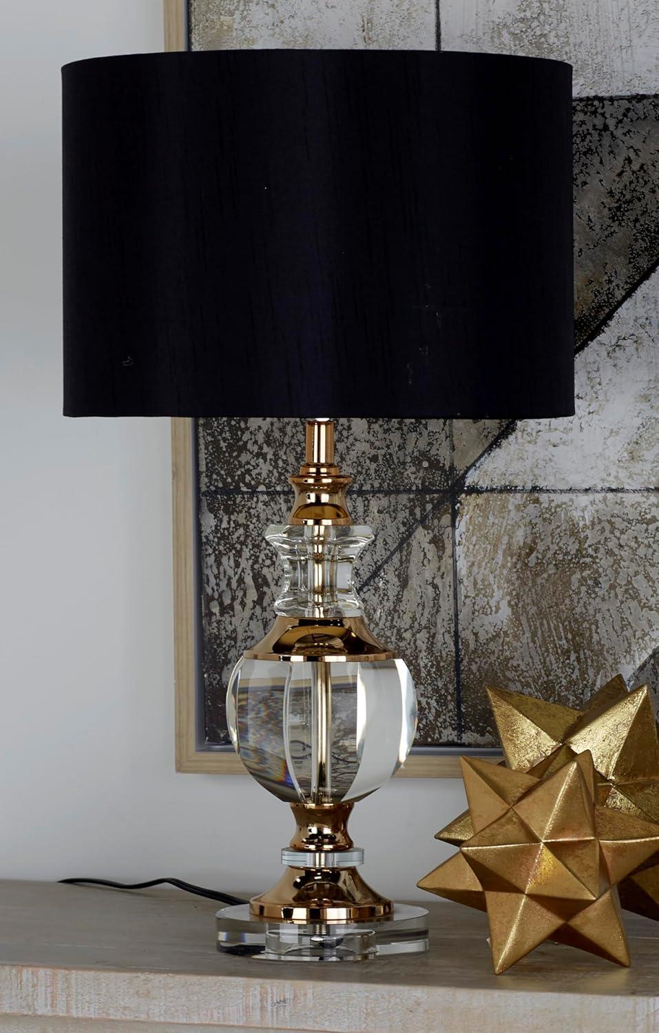 Glass Table Lamp with Drum Shade Black - Olivia & May: Gold Accents, No Assembly Required, 24" Height