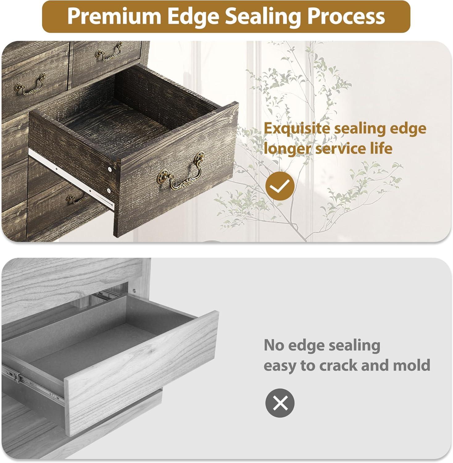 Black Rustic Wood 9-Drawer Dresser with Carved Handles