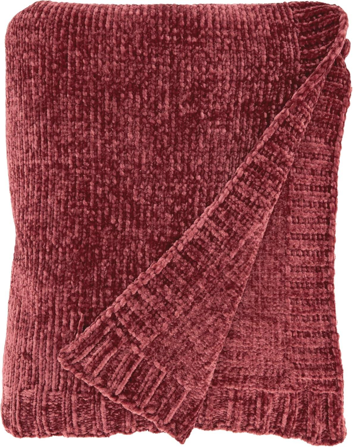 Burgundy Chenille Knit Throw Blanket 50" x 60"