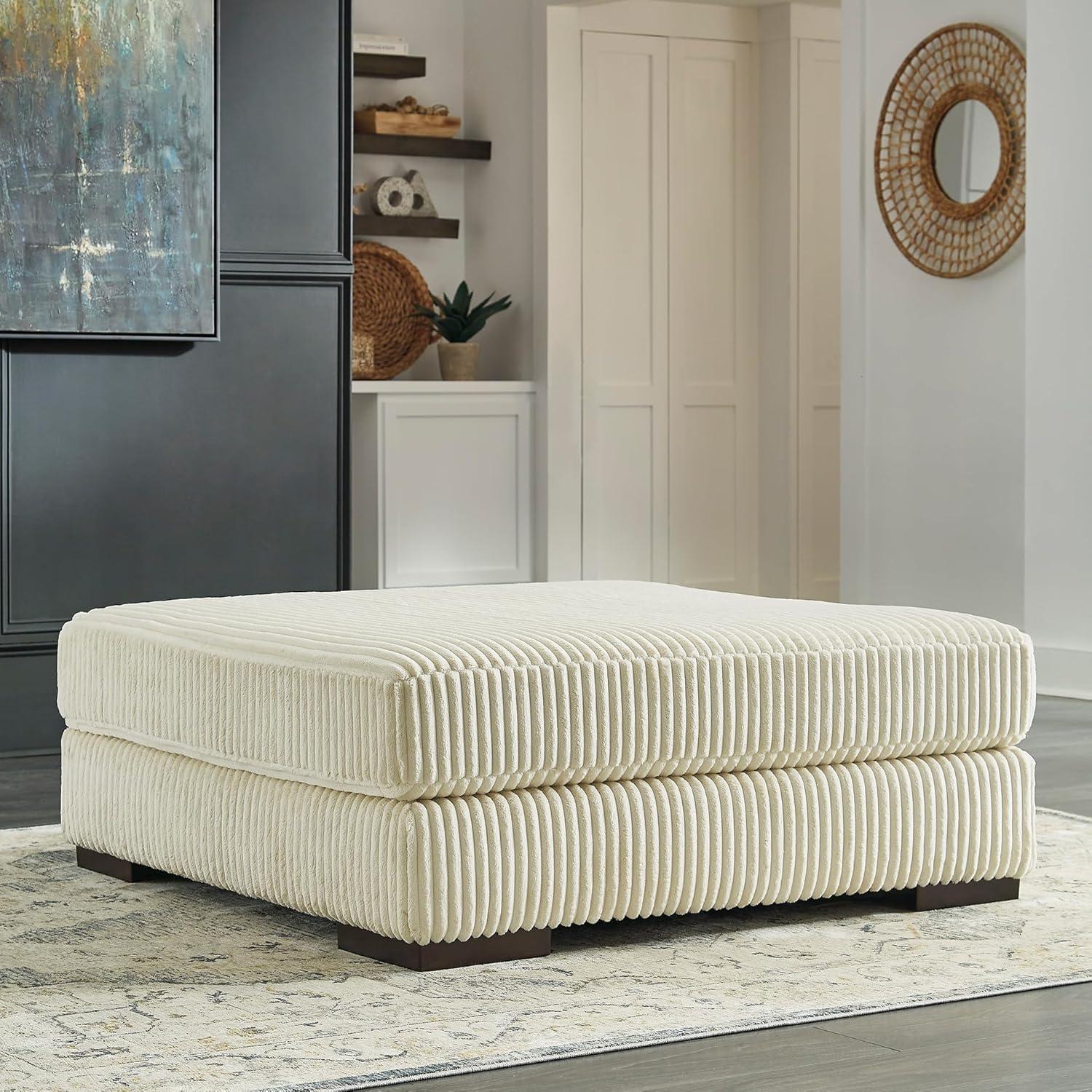 Lindyn Cream Polyester Upholstered Oversized Accent Ottoman