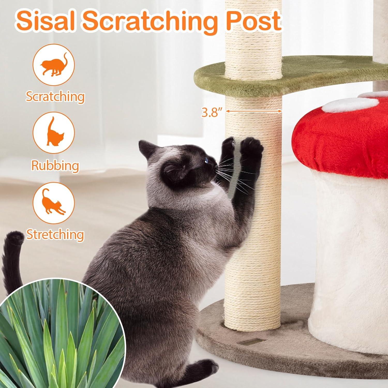 Tangkula Cute Mushroom Cat Tree 35" Tall Cat Tower w/ Sisal Scratching Posts Cat Condo