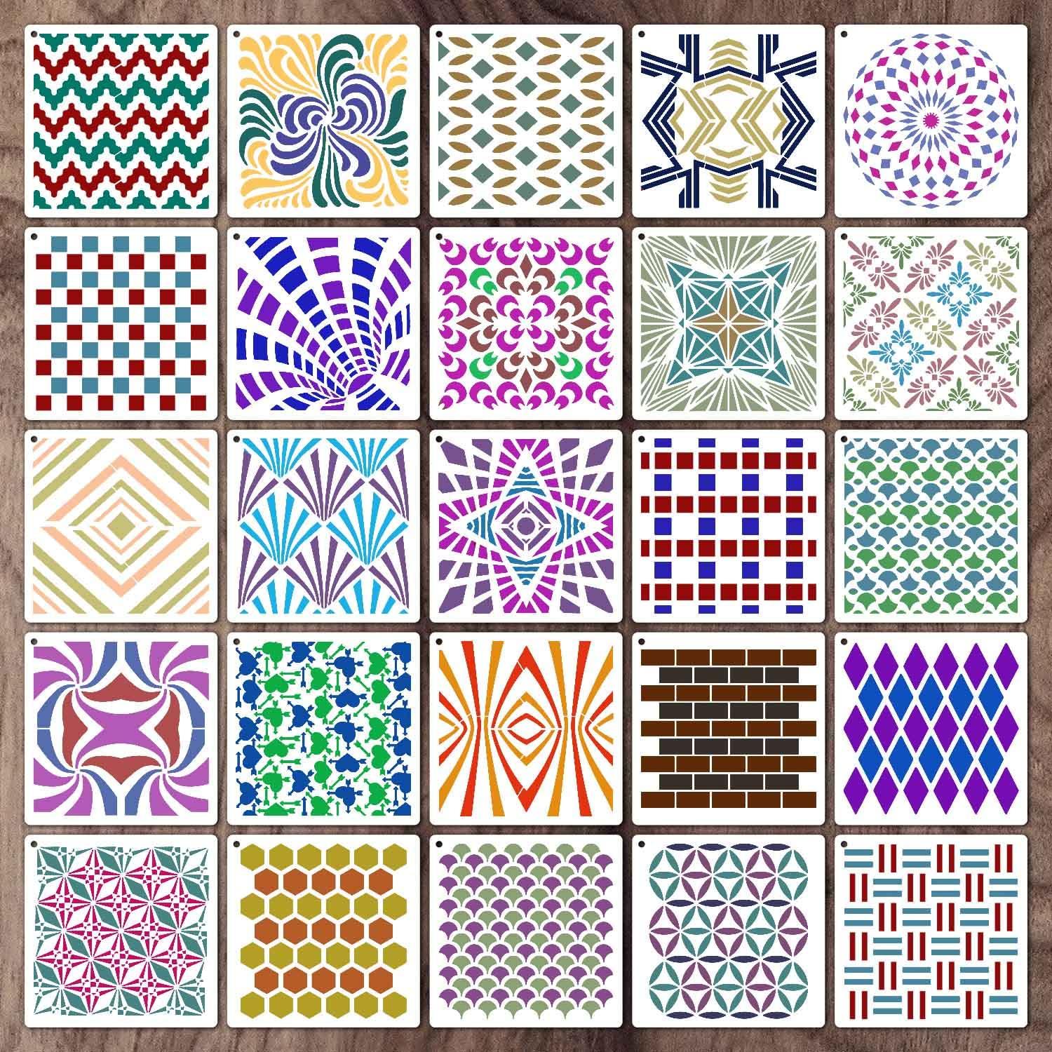 6 Inch Geometric Stencils for Painting, 25 Pieces Reusable Painting Templates for Scrapbooking Cookie Tile Furniture Wall Floor Decor Craft Drawing Tracing DIY Art Supplies(Geometric)