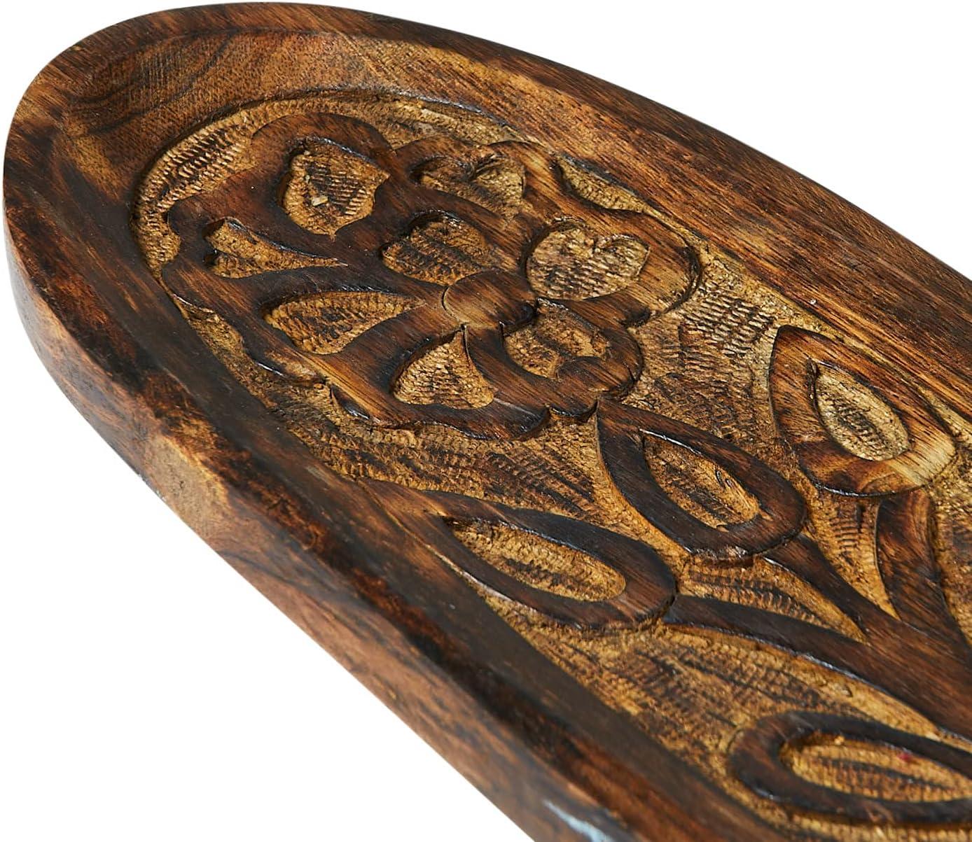 Hand-Carved Mango Wood Oval Floral Decorative Tray