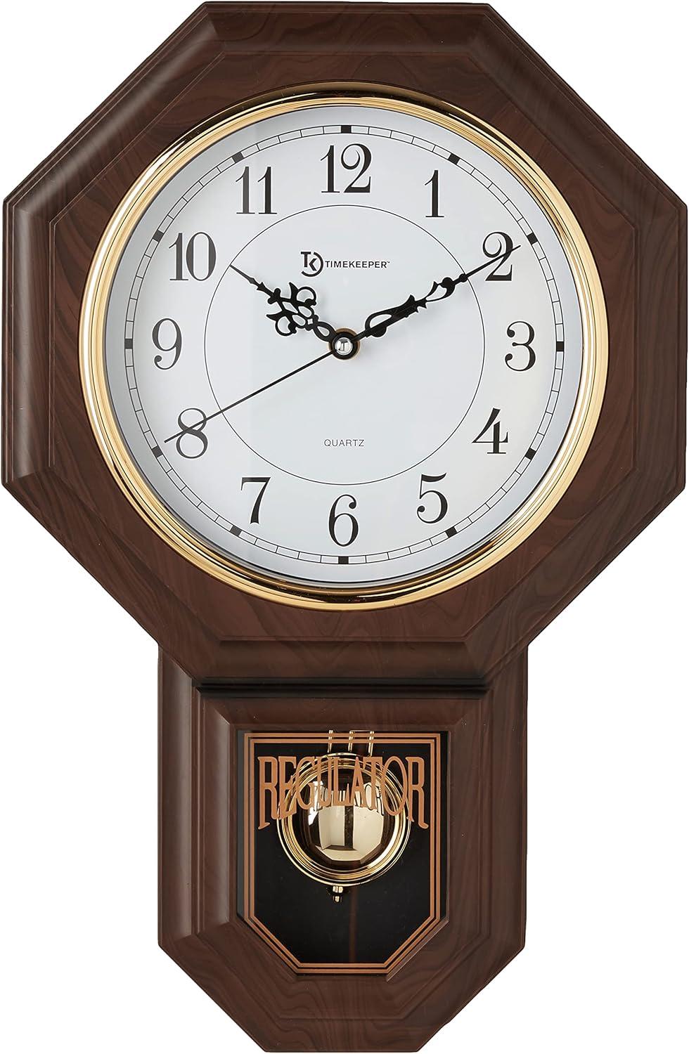 17.5" x 11.25" Essex Westminster Chime Faux Wood Pendulum Wall Clock, Walnut