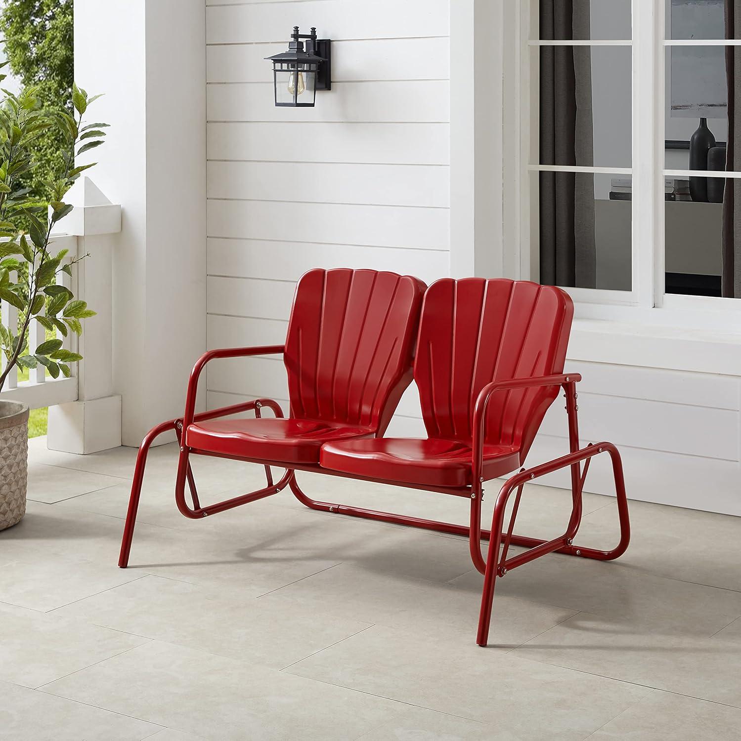 Bright Red Steel Retro Outdoor Loveseat Glider