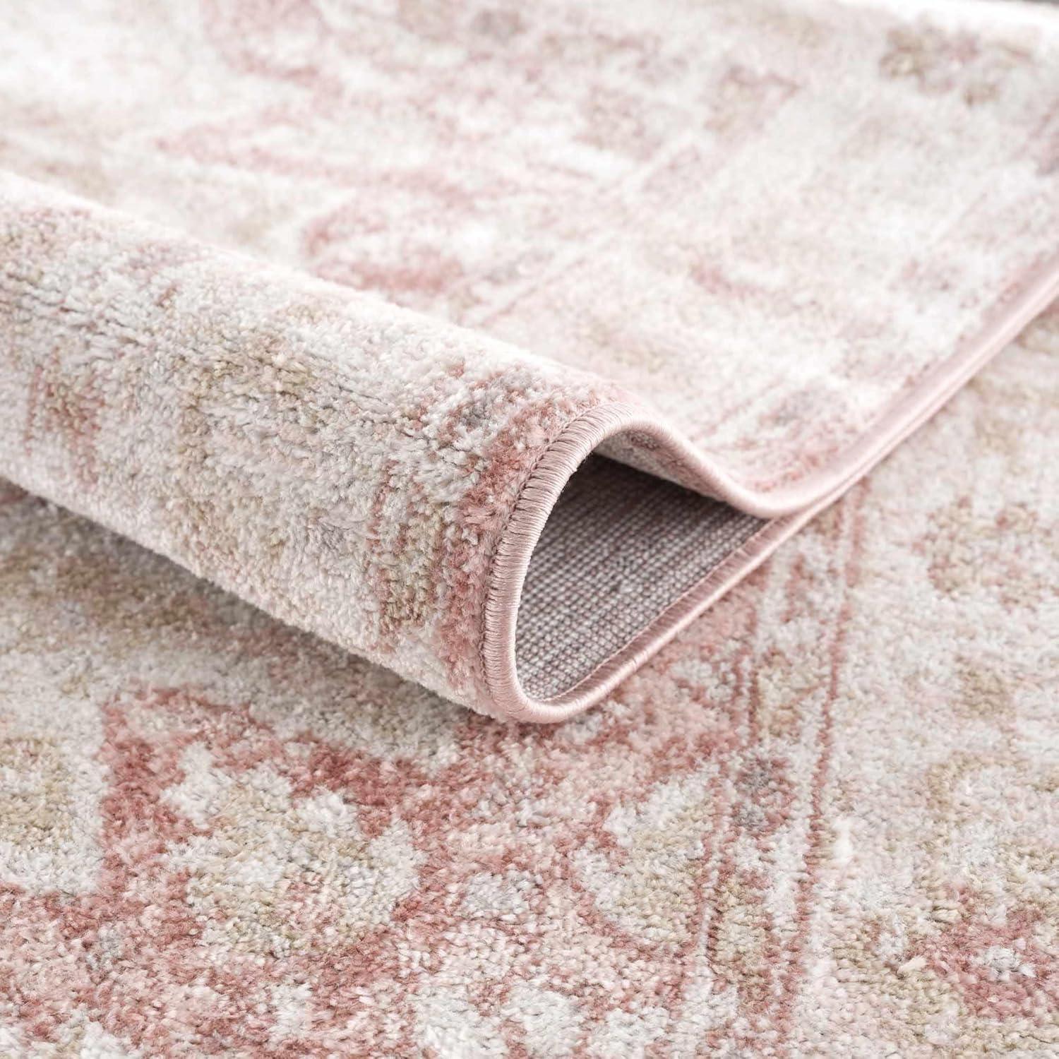 BoutiqueRugs Blush & Light Pink Collection Kandos Bohemian Oriental Medallion Area Rug - Traditional Floral Carpet for Living Room, Bedroom - Blush, Dusty Pink, Cream - 5'3" x 7' (5x7 Area Rug)