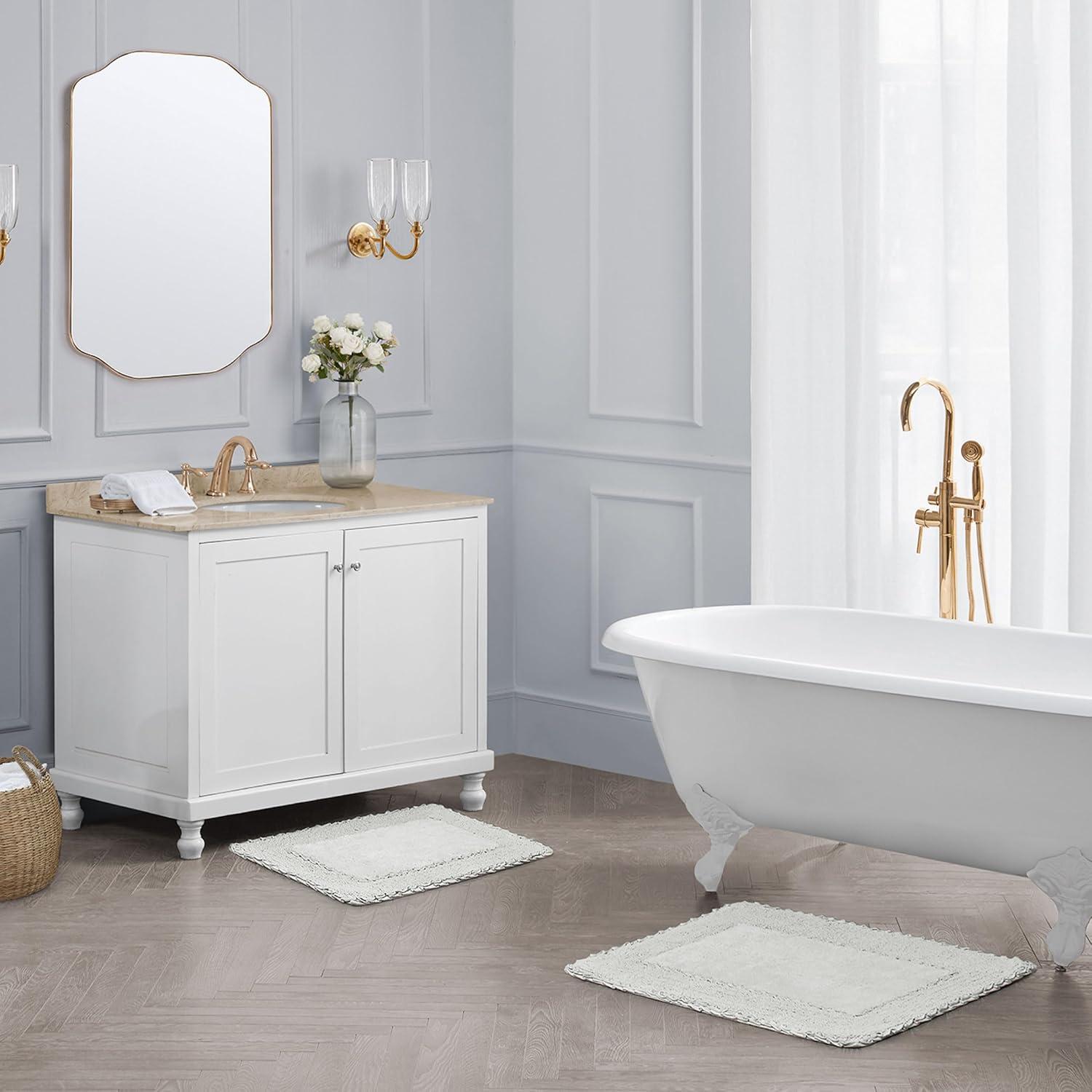 Laura Ashley Ruffle Cotton 2-Piece Bath Rug Set, Light Gray