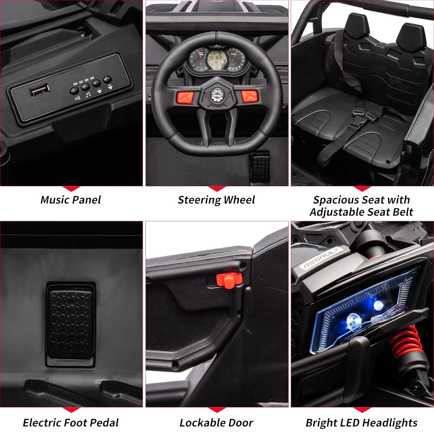 EastVita Ride on UTV Car, 24V Ride on Car Battery Powerd Electric Off-Road UTV Car w/Remote Control, 200W Motor, Spring Suspension, Music, LED Lights, Black