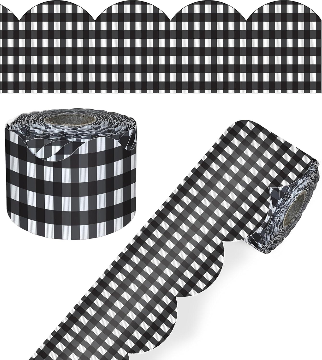 Carson Dellosa 65' Black Gingham Rolled Scalloped Bulletin Board Borders (1 roll)