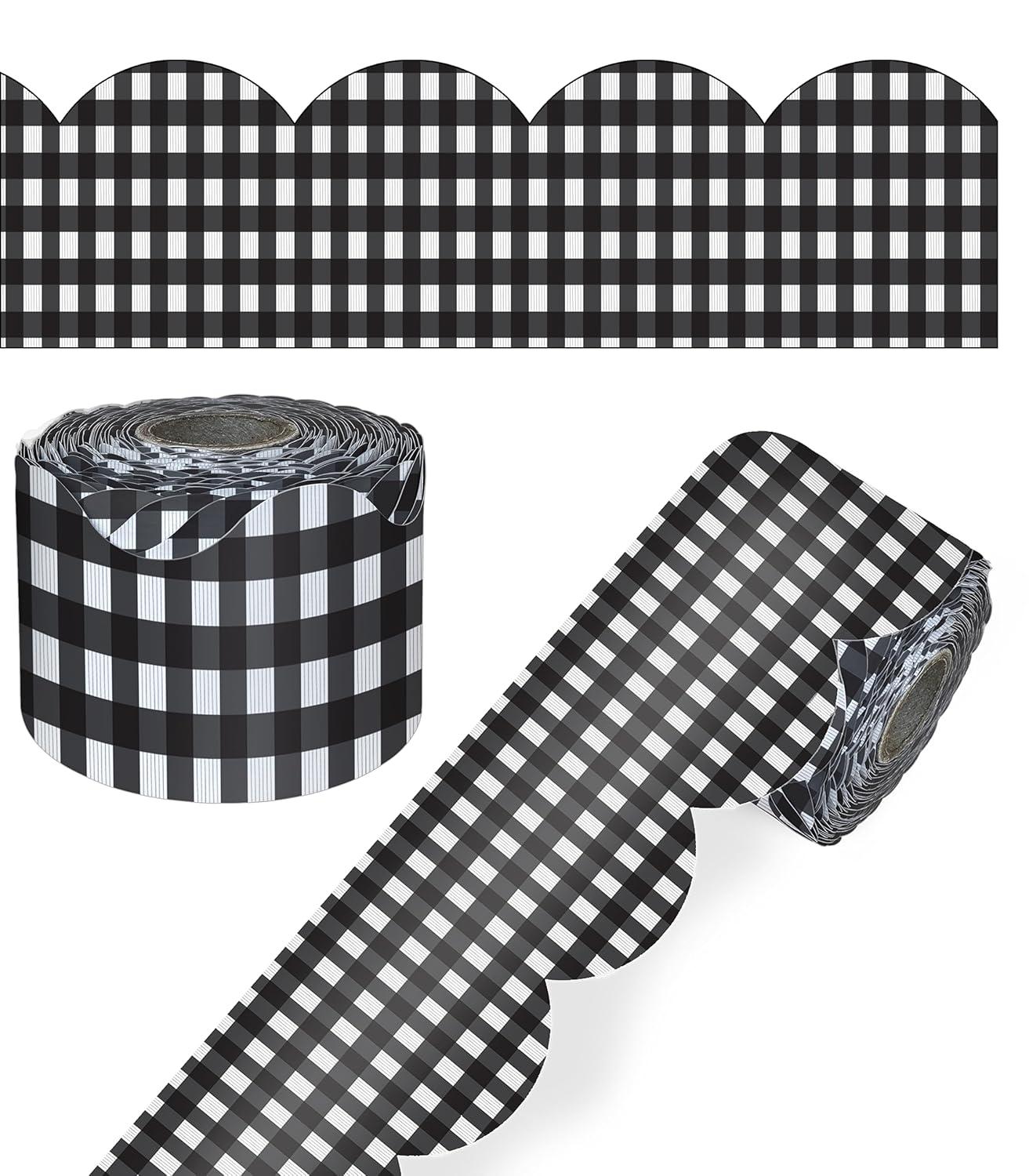 Carson Dellosa 65' Black Gingham Rolled Scalloped Bulletin Board Borders (1 roll)