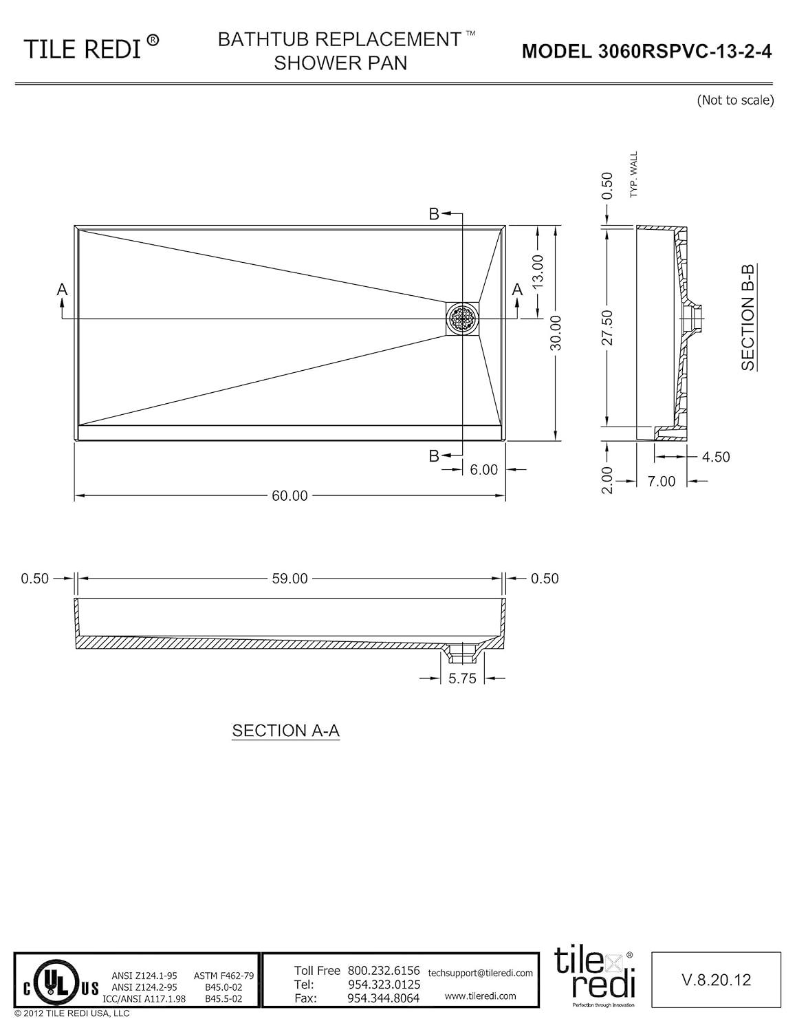 Tile Redi 3060Rspvc Redi Base 30" X 60" Rectangular Shower Base - Chrome