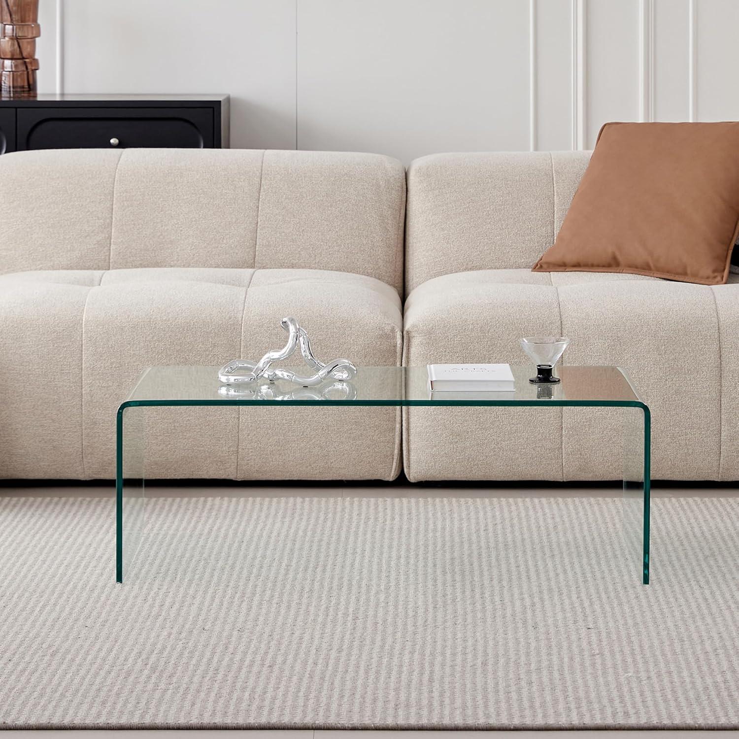 S&M Modern Rectangle Glass Coffee Table, Clear