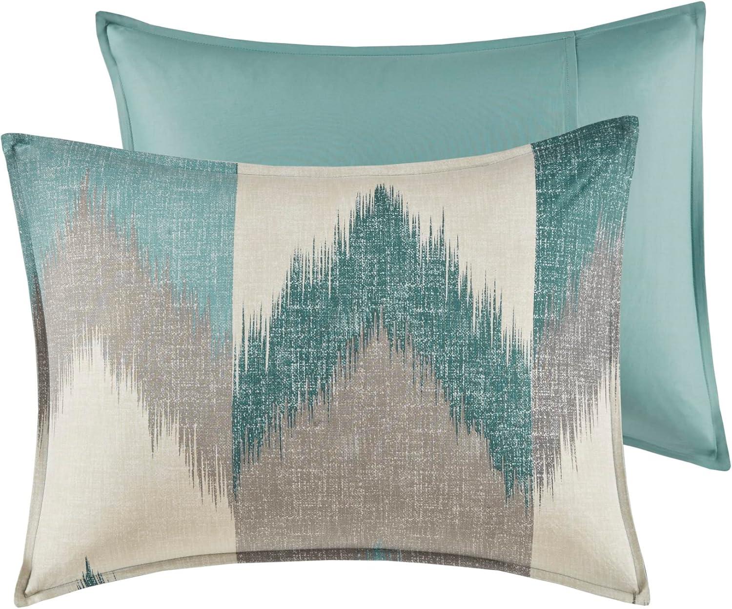 King Aqua Cotton Reversible Ikat Chevron Comforter Set