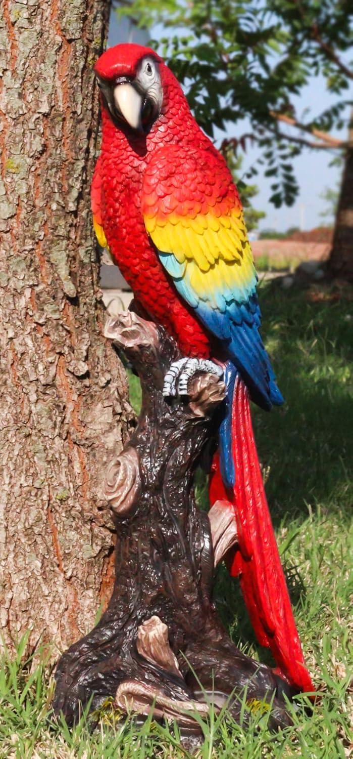 Ebros Gift Tropical Rainforest Red Scarlet Macaw Parrot 13.75 inch Garden Statue