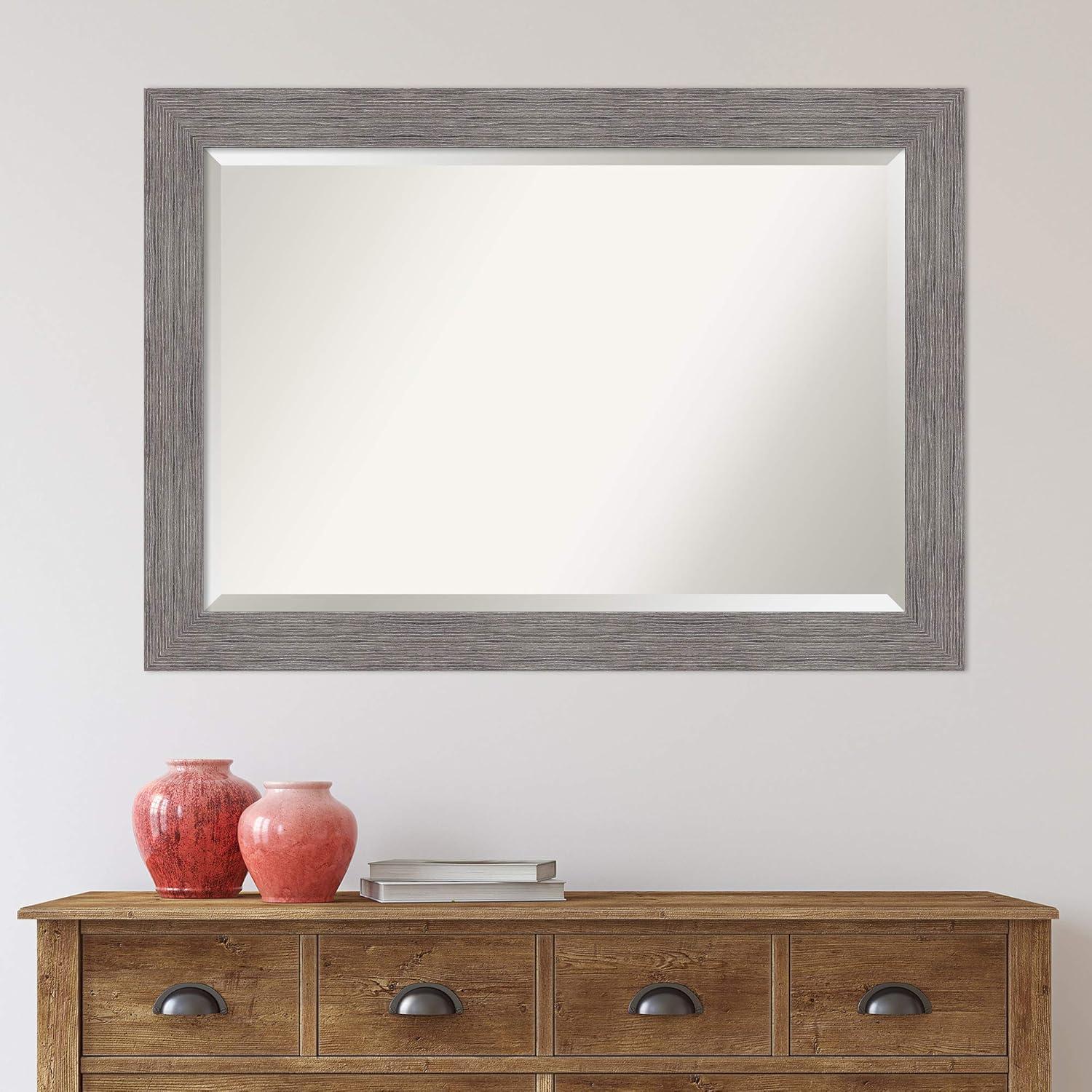 Pinstripe Plank Grey Rectangular Vanity Wall Mirror 42"x30"