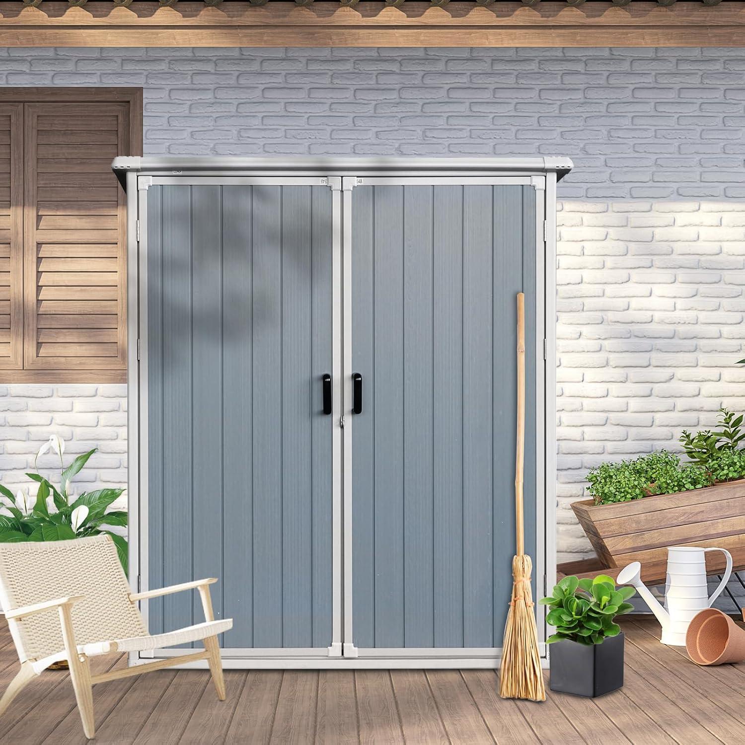 5x3ft Gray Resin Double Door Outdoor Storage Shed