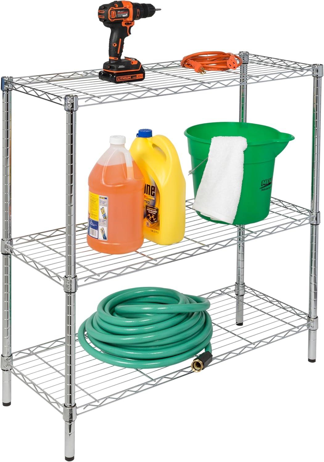 Chrome 3-Tier Adjustable Steel Shelving Unit, 36" x 14"