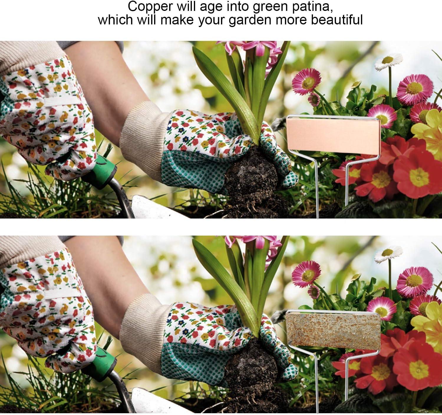 25PCS Copper Metal Plant Tags Plant Labels with 50Pcs Labels, Rainproof PET Film & Permanent Pen, 10" Weatherproof Banner Garden Markers, Marking Protection Seedling Signs Nursery Tags