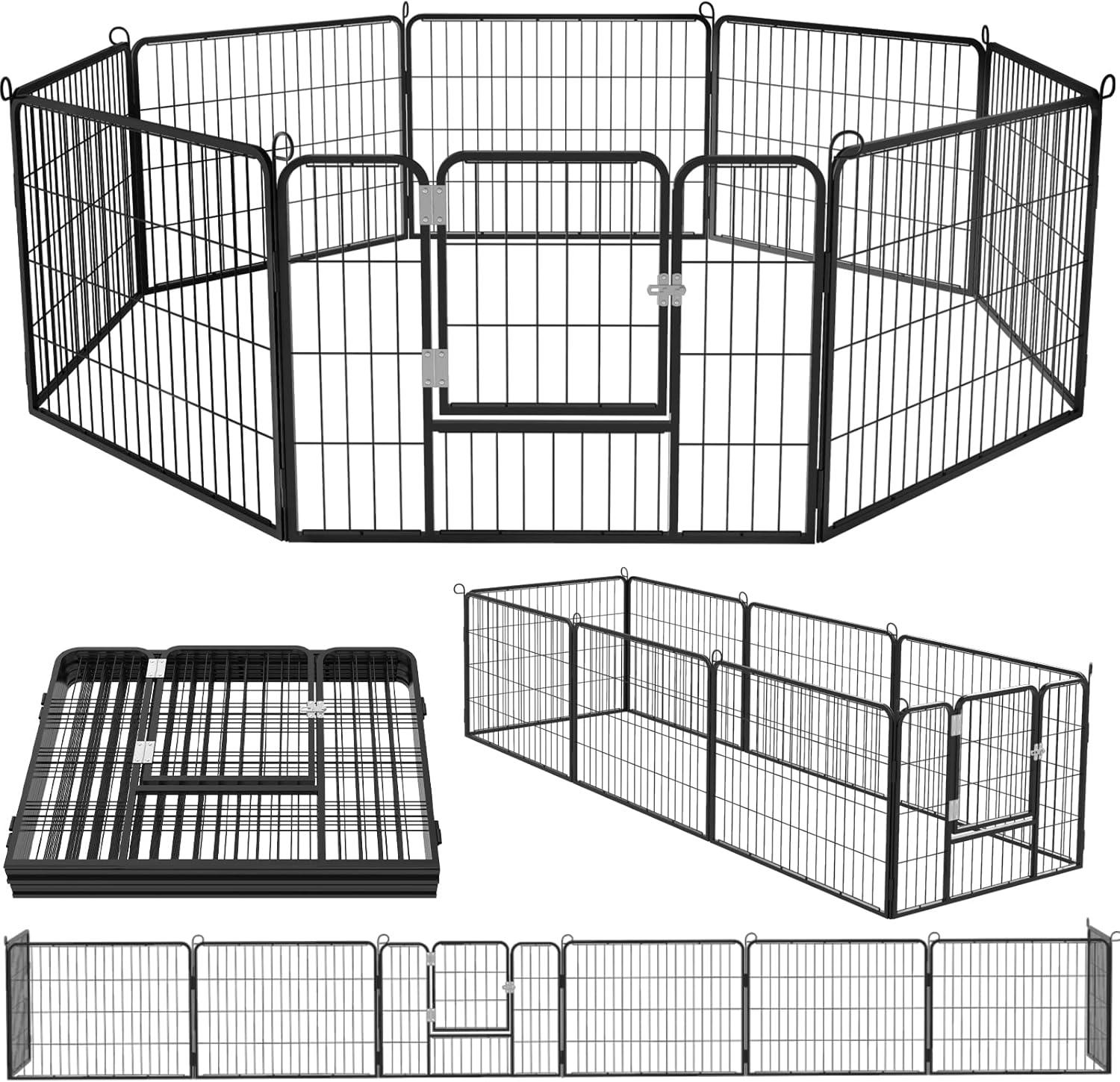 JepoIA Heavy Duty Metal Dog Playpen for Medium/Small Animals, 8 Panels 24”Height x 27" Width, Dog Fence Exercise Pen with Doors, Pet Puppy Outdoor Playpen Pen for Outdoor, Indoor, RV, Camping, Yard