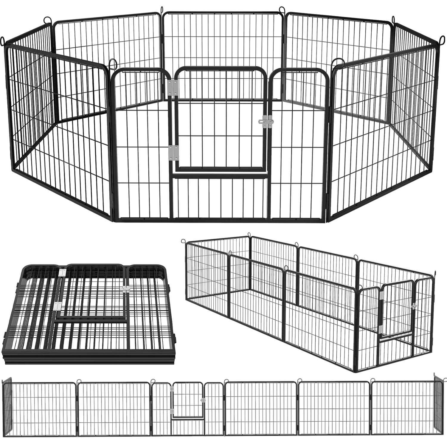 JepoIA Heavy Duty Metal Dog Playpen for Medium/Small Animals, 8 Panels 24”Height x 27" Width, Dog Fence Exercise Pen with Doors, Pet Puppy Outdoor Playpen Pen for Outdoor, Indoor, RV, Camping, Yard