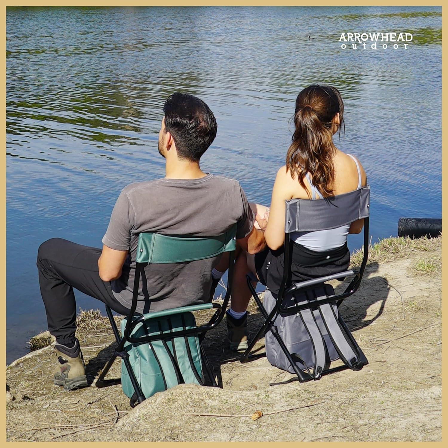 Arrowhead Outdoor Multi-Function 3-in-1 Compact Camp Chair: Backpack, Stool & Insulated Cooler, w/Bottle Holder & Storage Bag, Hiking (Forest Green)