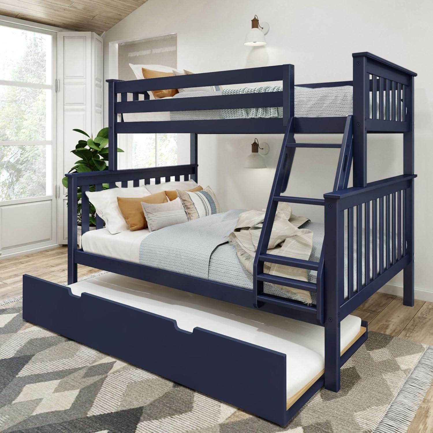 Max & Lily Solid Wood Twin over Twin Bunk Bed with Storage Trundle for Kids, Pecan