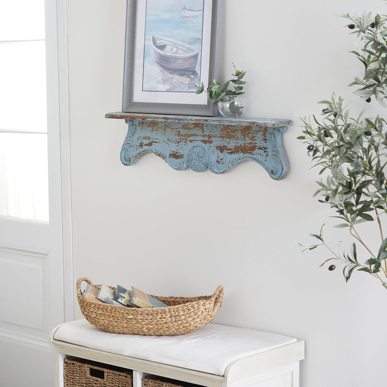 Ophelia & Co. Wood 1 Shelf Scroll Blue Wall Shelf