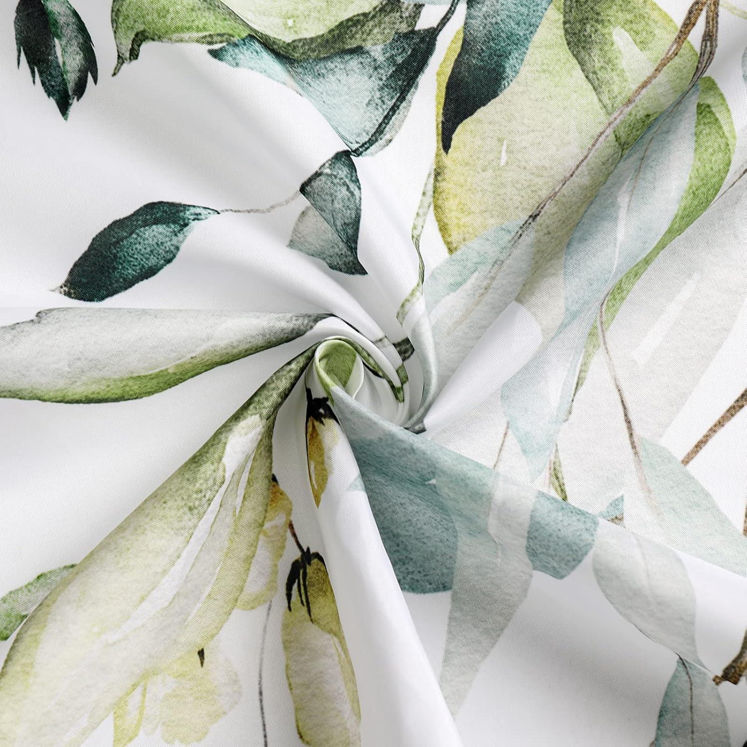 Eucalyptus Watercolor Leaves Semi-Sheer Waterproof Shower Curtain