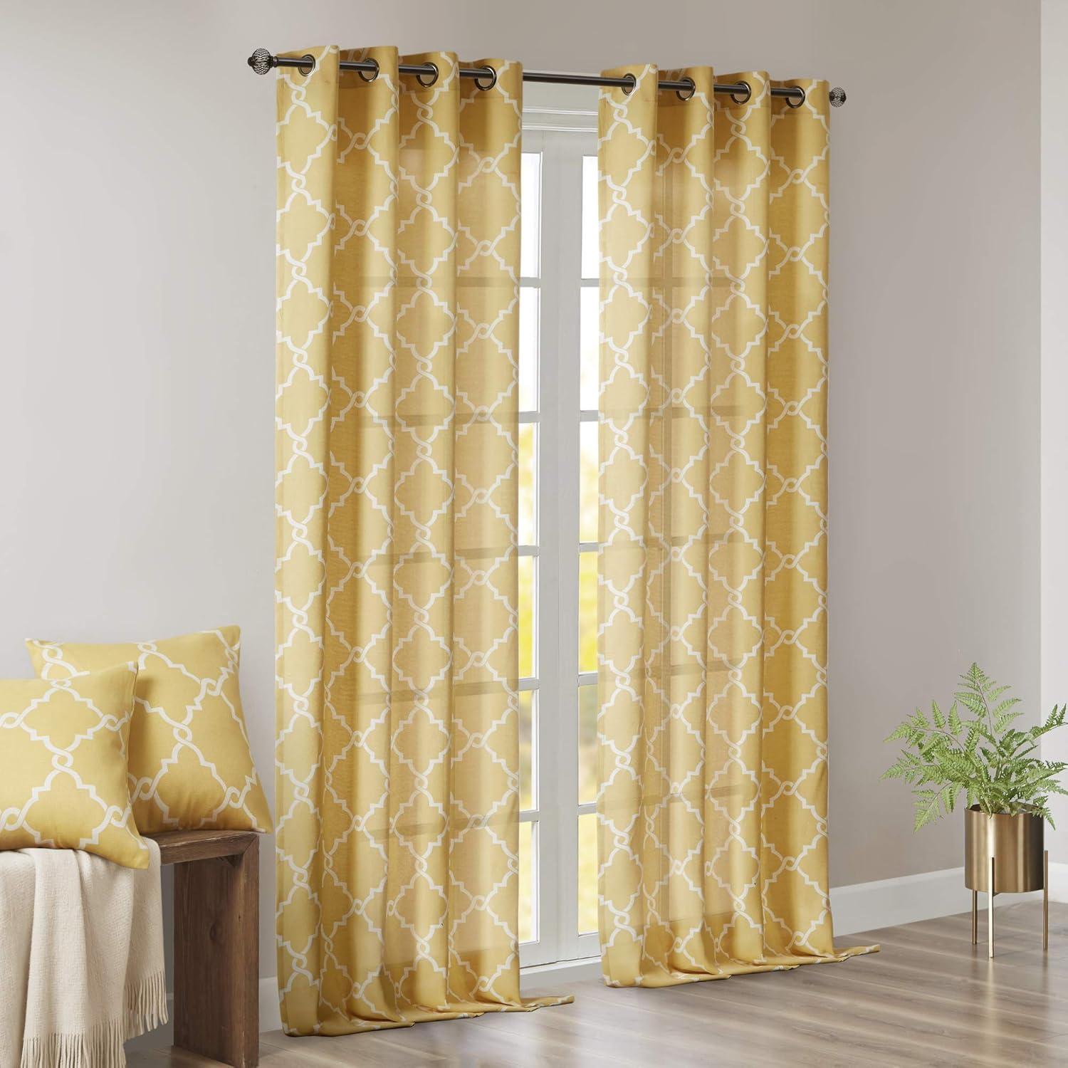 Fretwork Print Grommet Top Window Curtain Panel